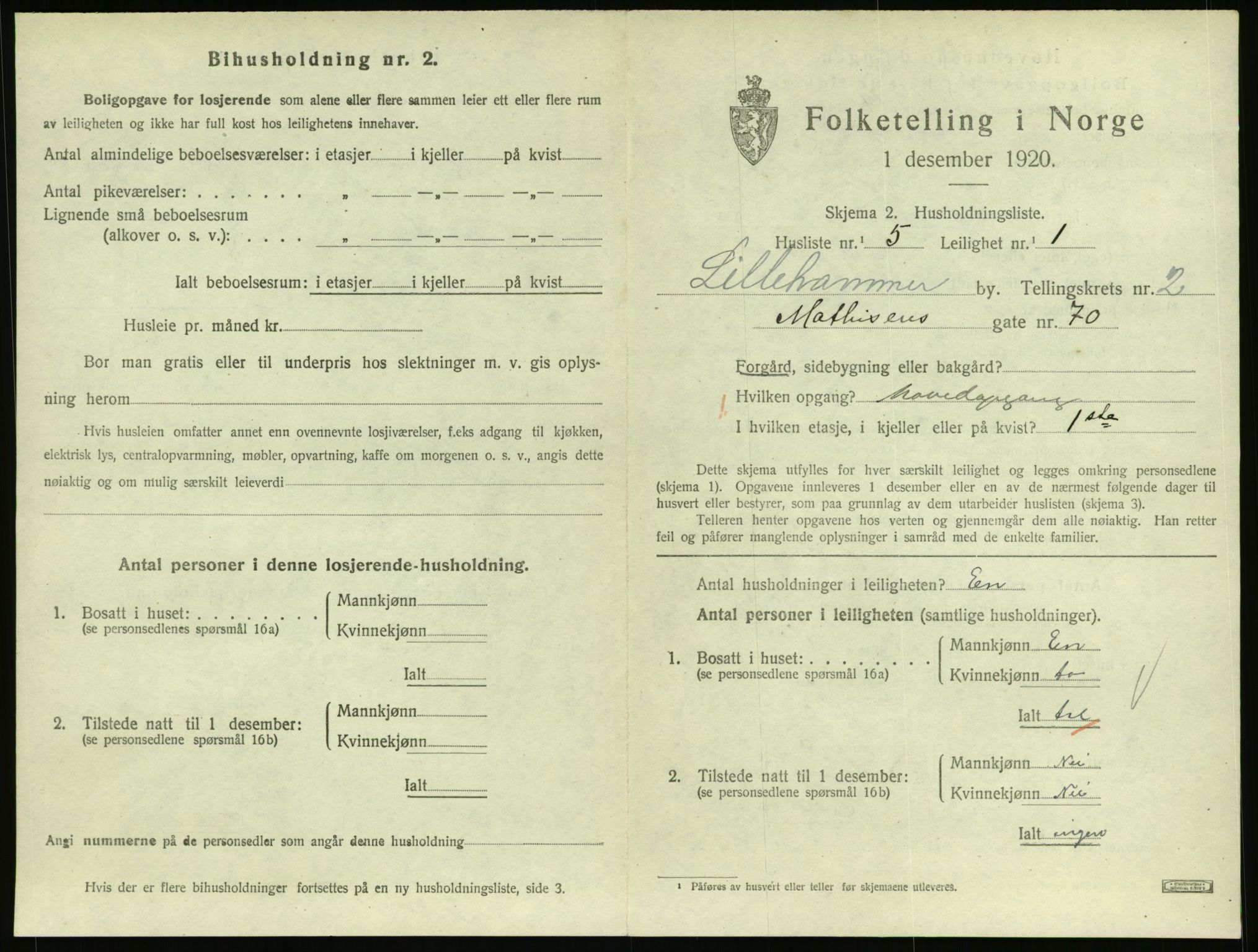 SAH, 1920 census for Lillehammer, 1920, p. 1532