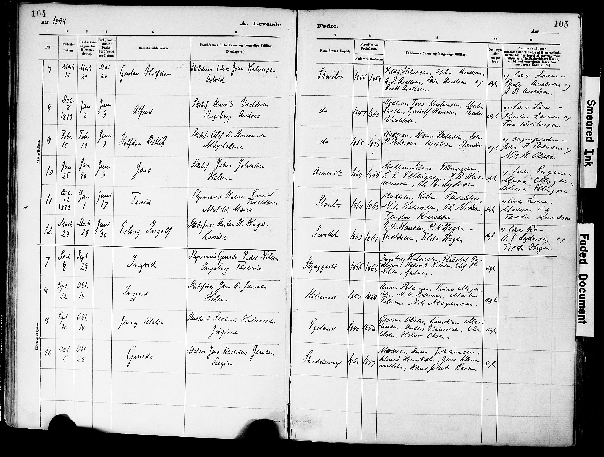 Dypvåg sokneprestkontor, SAK/1111-0007/F/Fa/Fab/L0001: Parish register (official) no. A 1, 1885-1912, p. 104-105