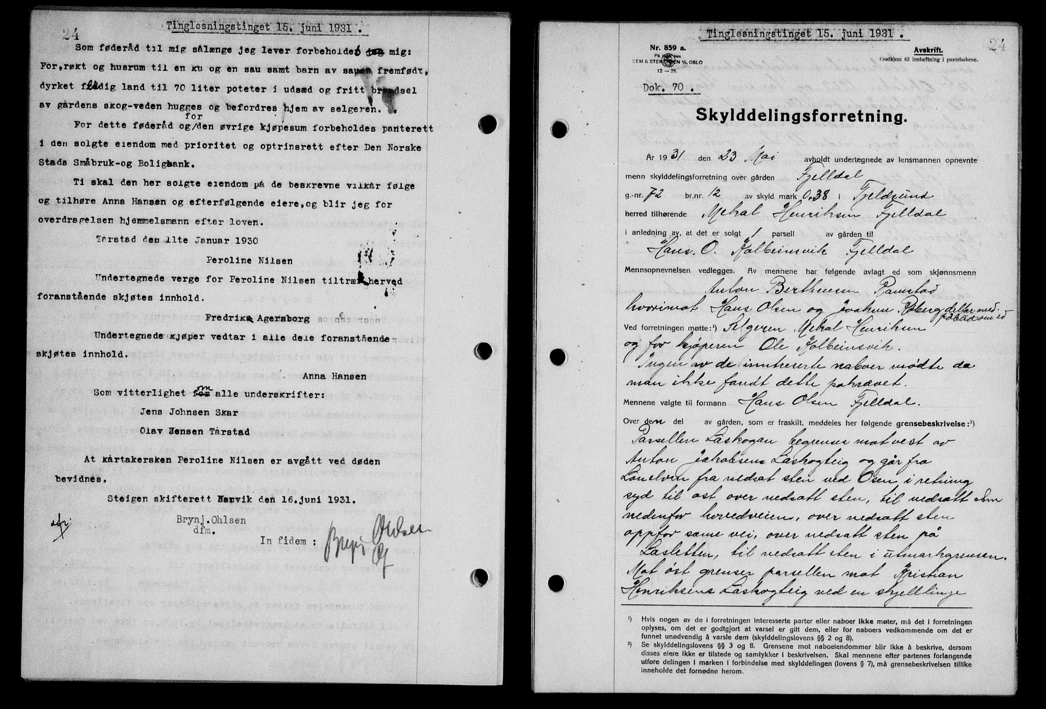 Steigen og Ofoten sorenskriveri, SAT/A-0030/1/2/2C/L0019: Mortgage book no. 22, 1931-1931, Deed date: 15.06.1931