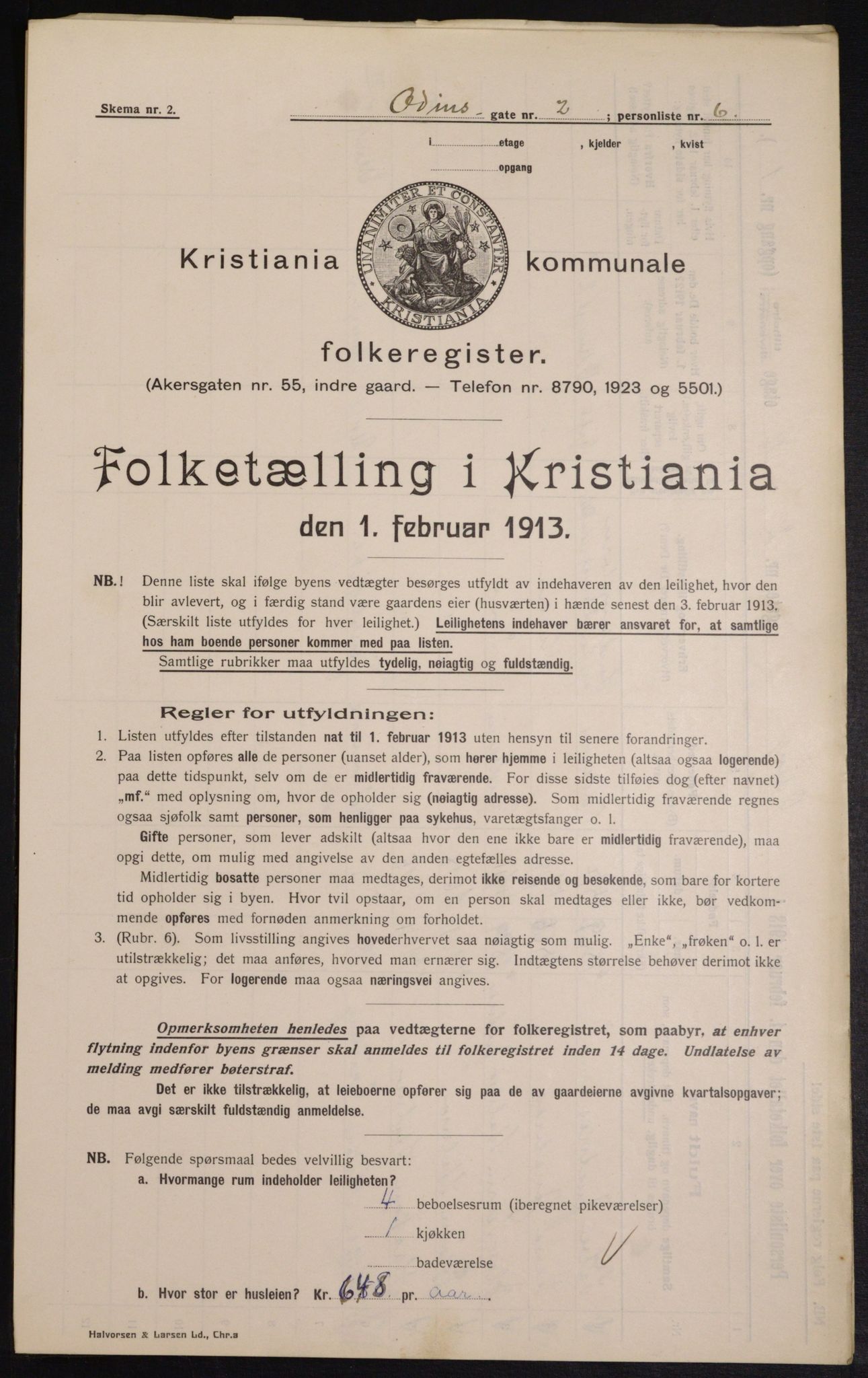 OBA, Municipal Census 1913 for Kristiania, 1913, p. 74601