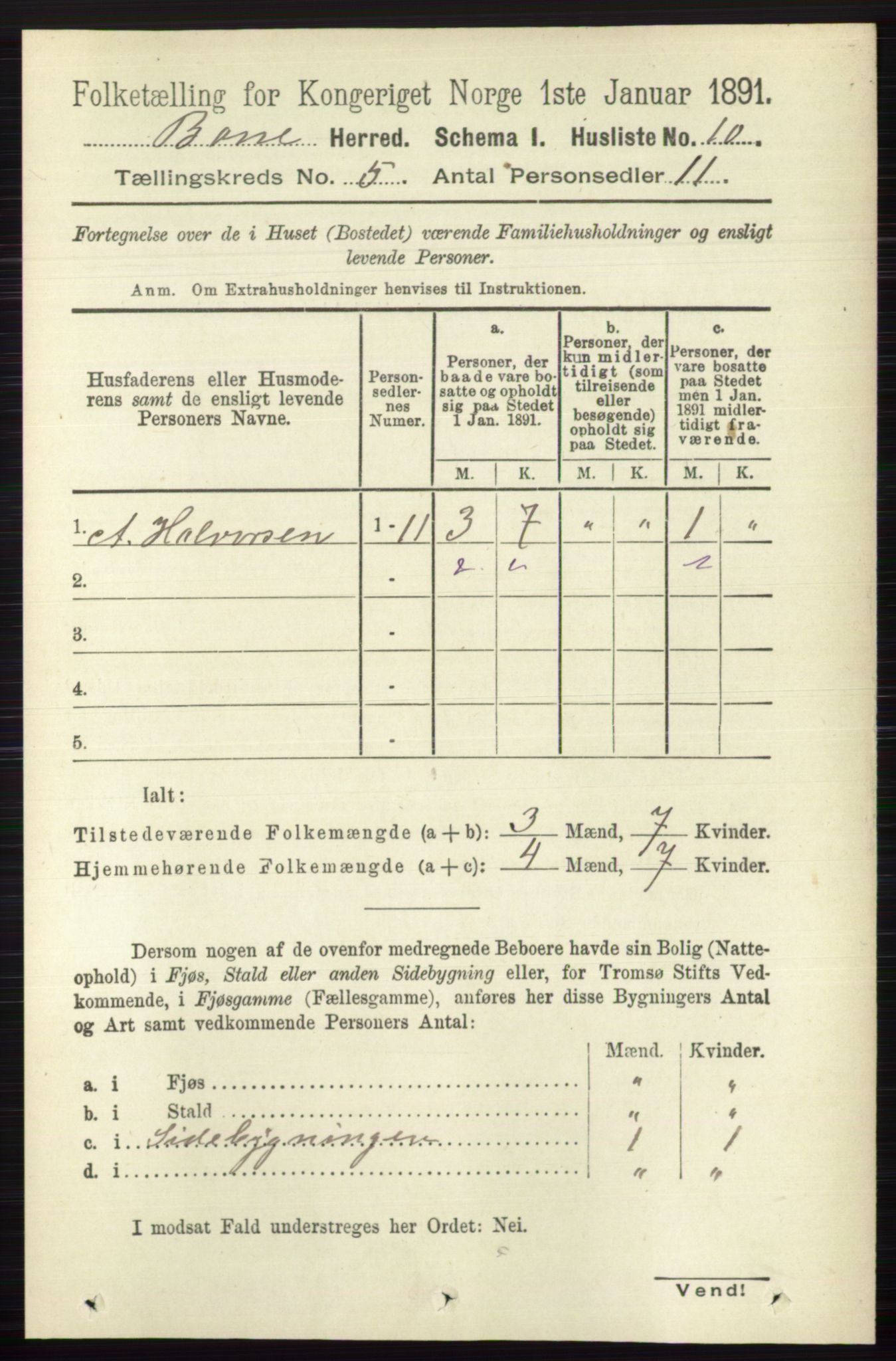 RA, 1891 census for 0717 Borre, 1891, p. 1932