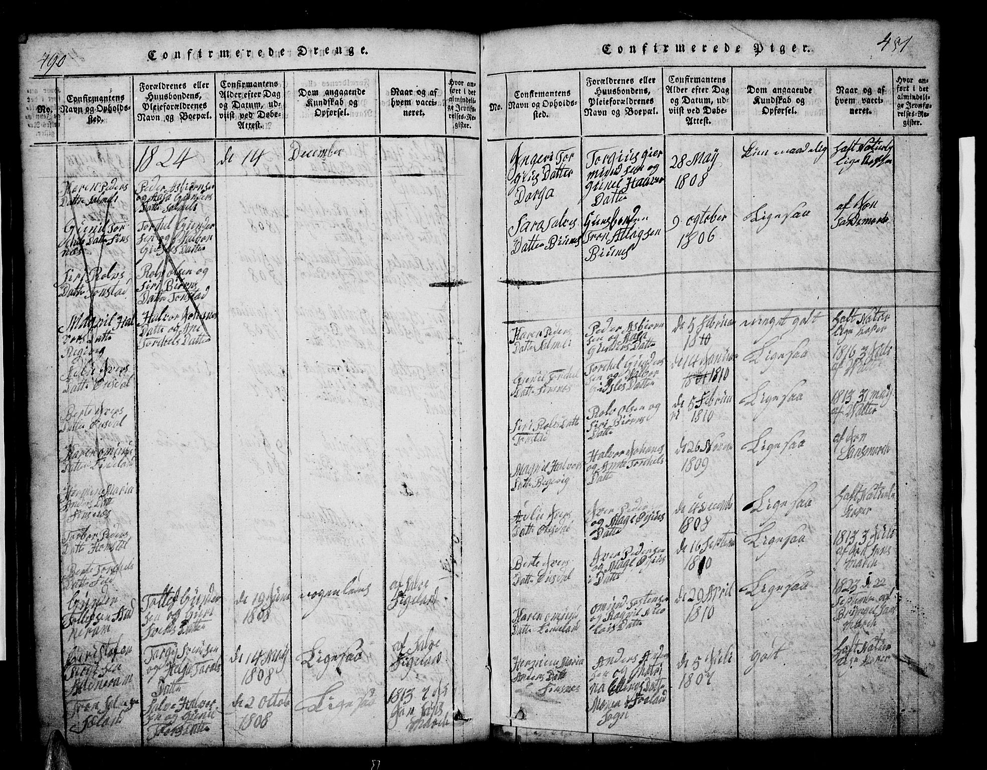 Sirdal sokneprestkontor, SAK/1111-0036/F/Fb/Fbb/L0001: Parish register (copy) no. B 1, 1815-1834, p. 490-491