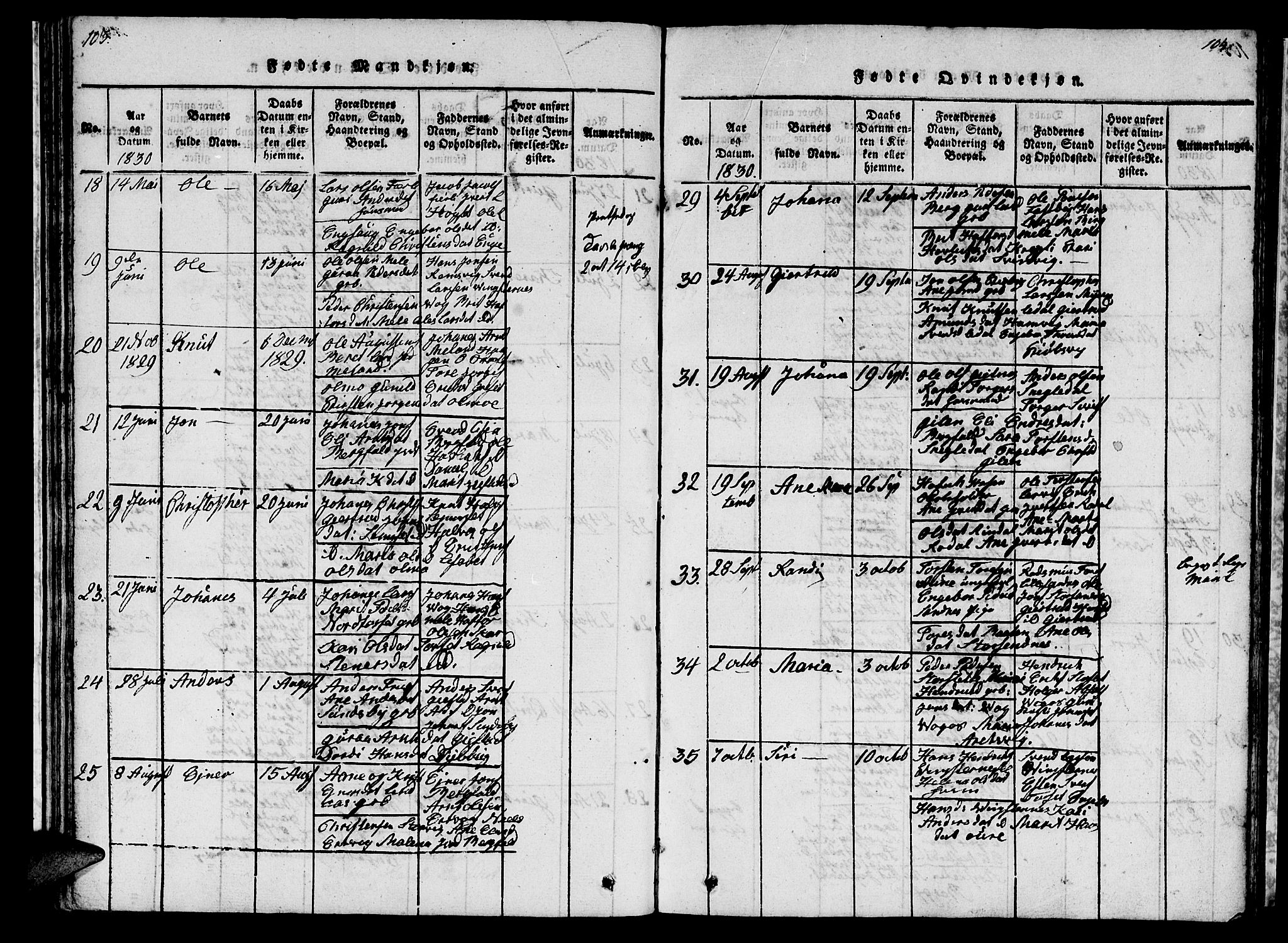 Ministerialprotokoller, klokkerbøker og fødselsregistre - Møre og Romsdal, AV/SAT-A-1454/578/L0908: Parish register (copy) no. 578C01, 1819-1837, p. 103-104