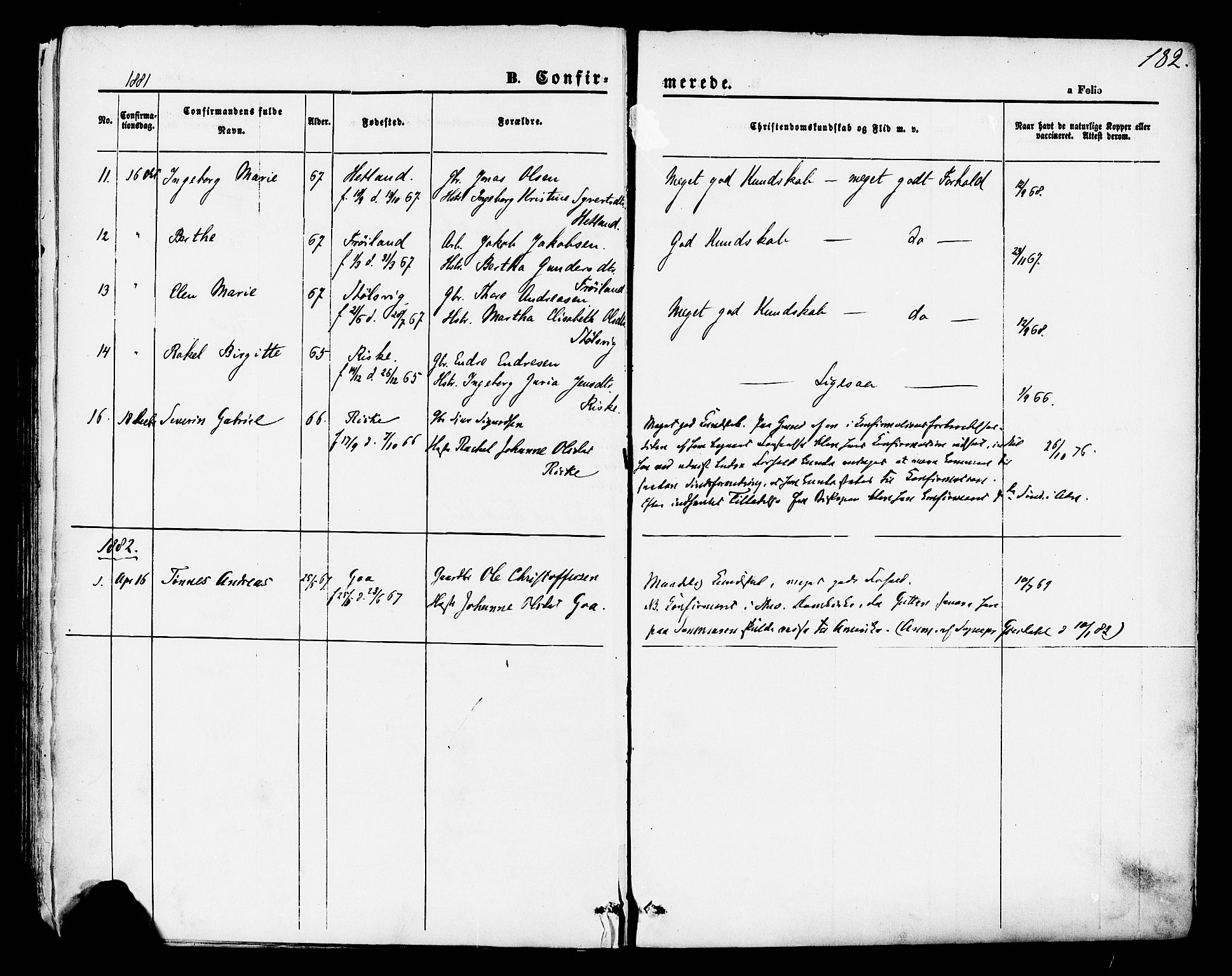 Hetland sokneprestkontor, SAST/A-101826/30/30BA/L0004: Parish register (official) no. A 4, 1862-1881, p. 182