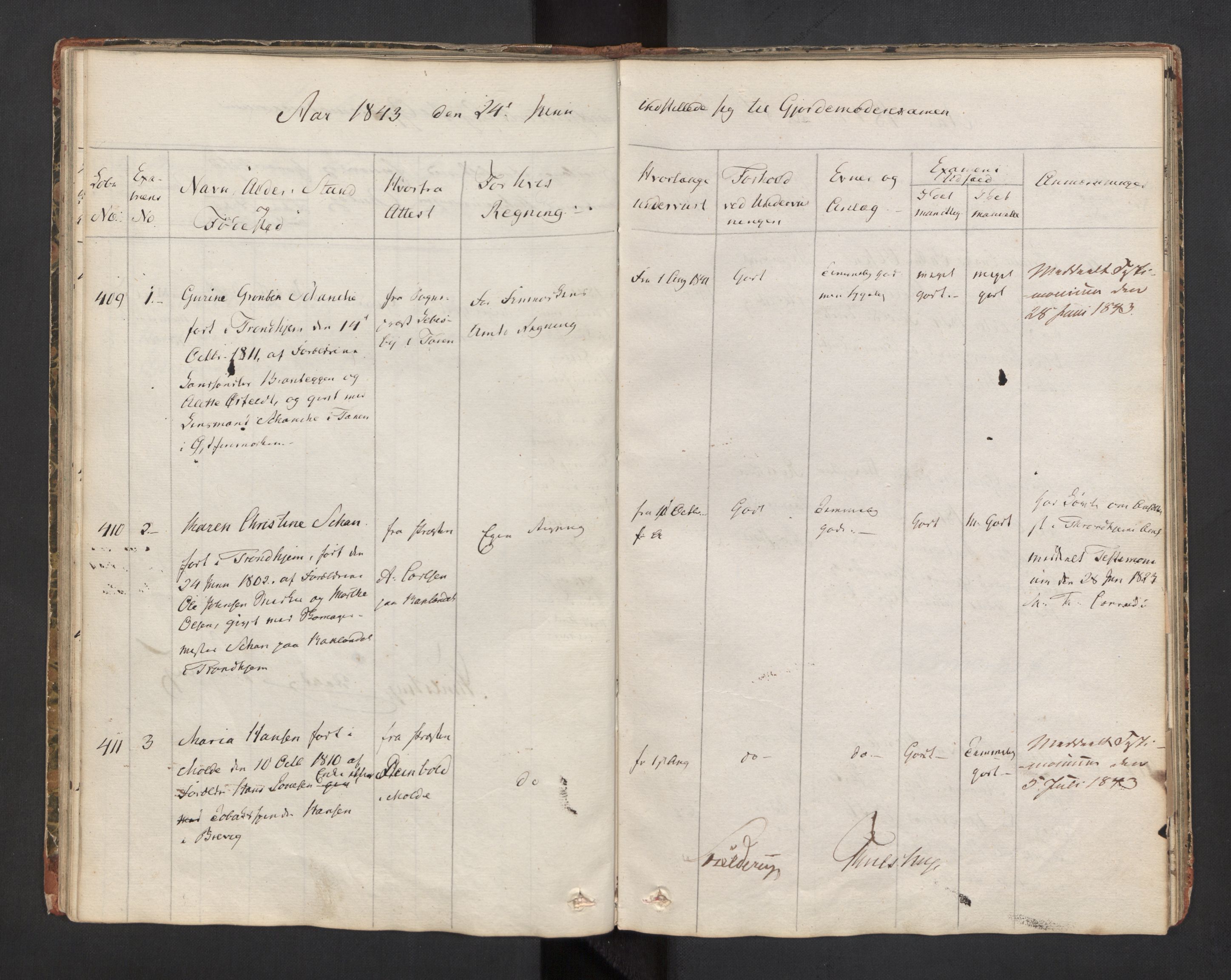 Jordmorskolen i Oslo - Kvinneklinikken, AV/RA-S-4349/D/L0002/0002: -- / Eksamensprotokoll for jordmødre, 1834-1854