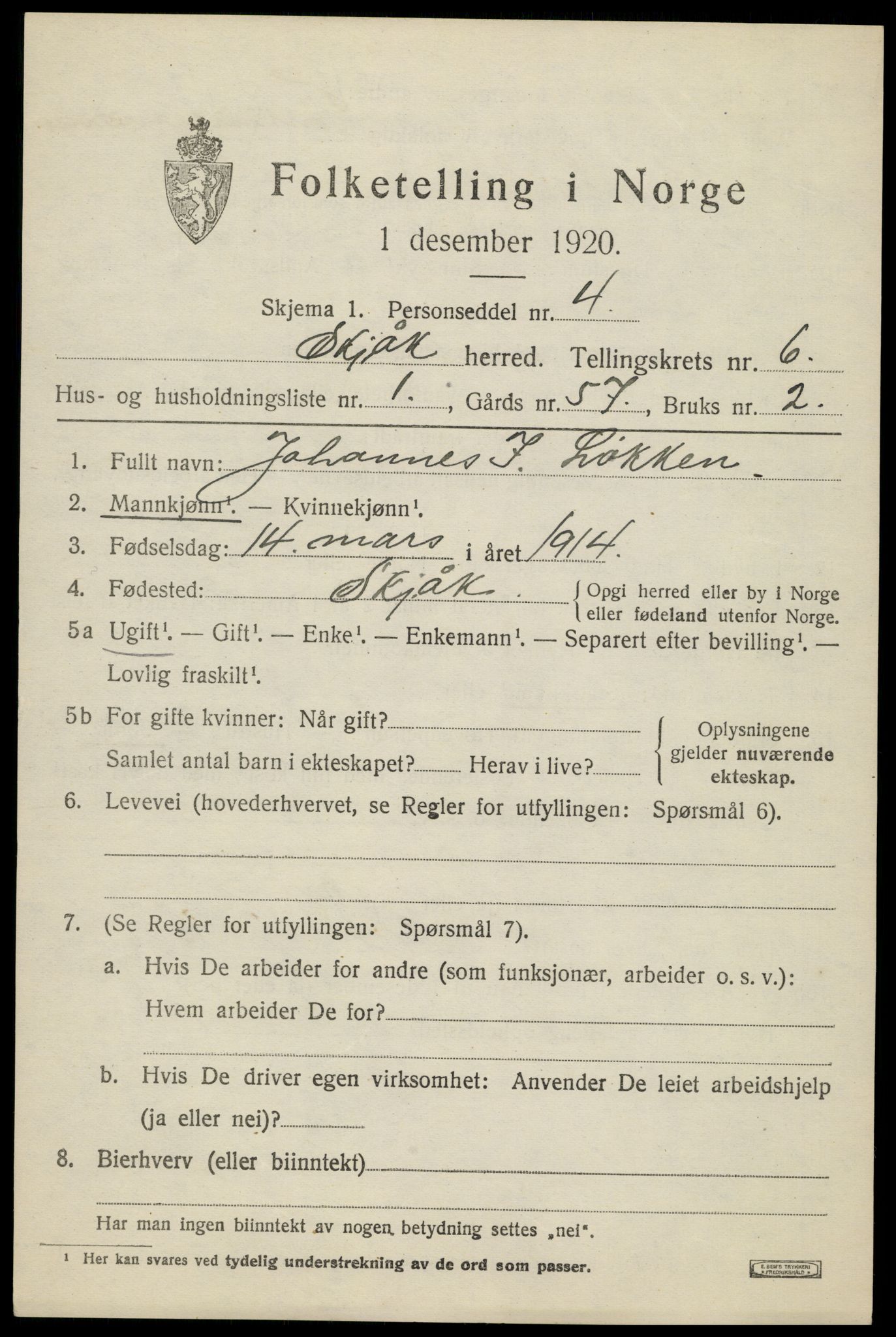 SAH, 1920 census for Skjåk, 1920, p. 3000