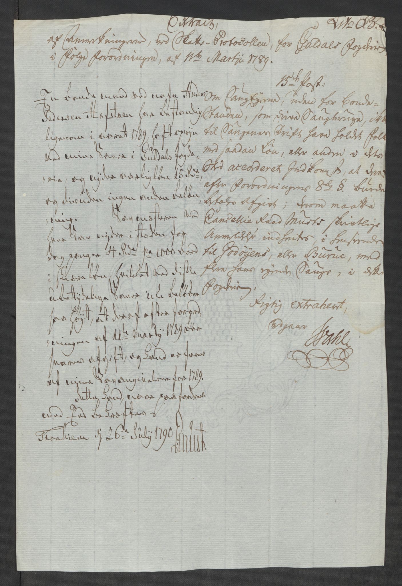 Rentekammeret inntil 1814, Reviderte regnskaper, Mindre regnskaper, AV/RA-EA-4068/Rf/Rfe/L0032: Numedal og Sandsvær fogderi, Orkdal og Gauldal fogderi, 1789, p. 198