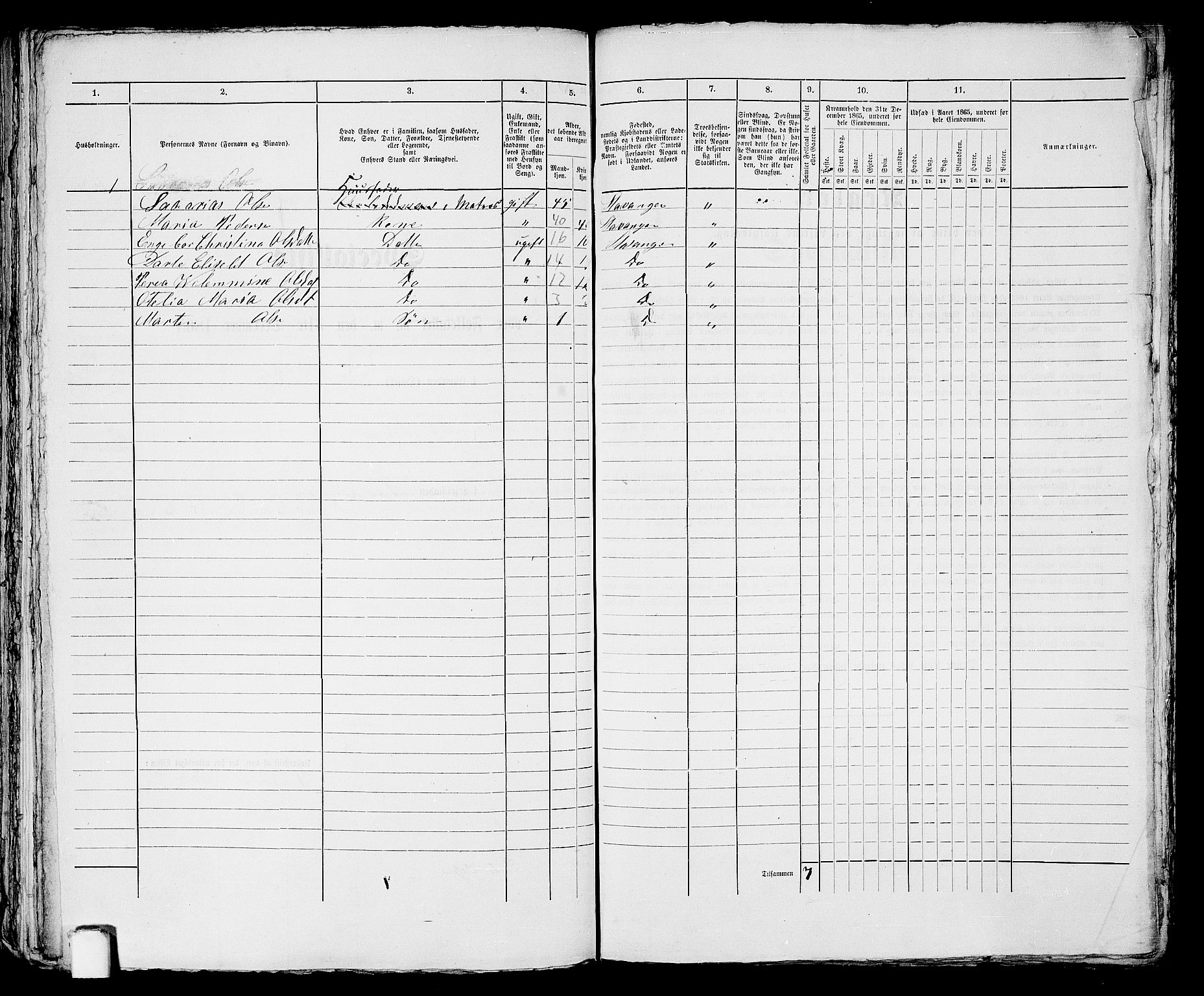 RA, 1865 census for Stavanger, 1865, p. 2224