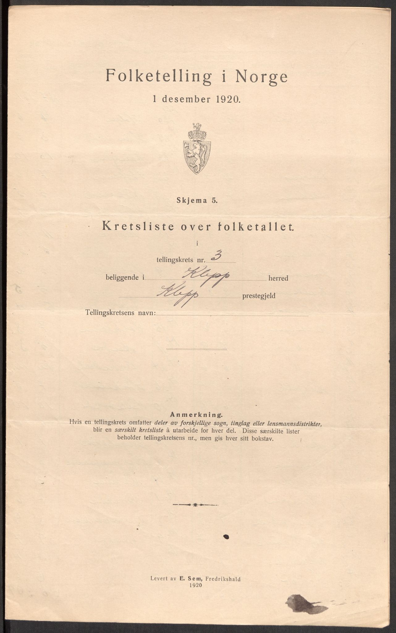 SAST, 1920 census for Klepp, 1920, p. 13