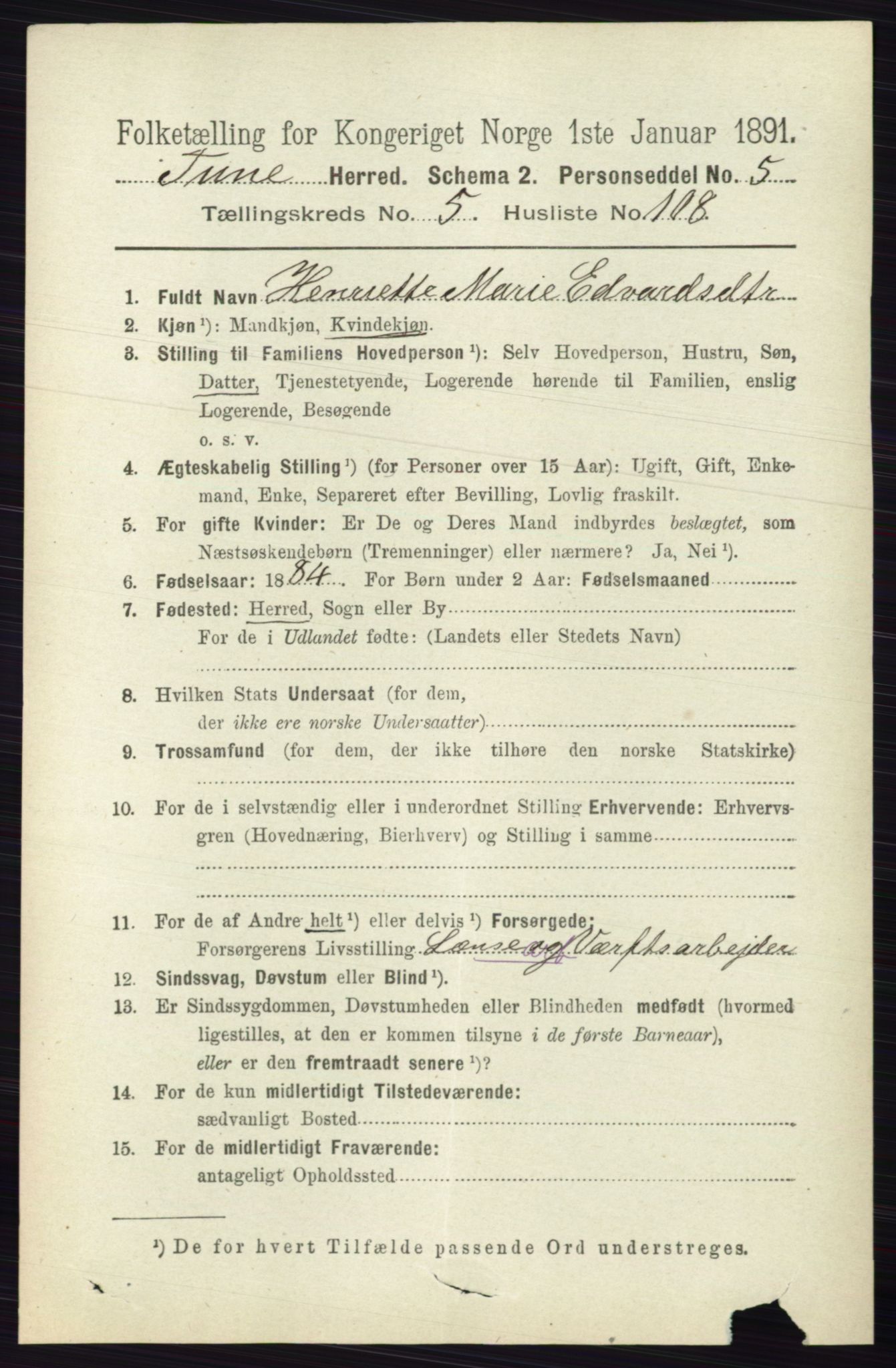 RA, 1891 census for 0130 Tune, 1891, p. 3944