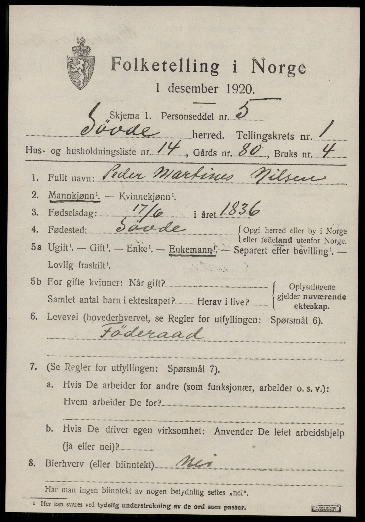 SAT, 1920 census for Syvde, 1920, p. 596