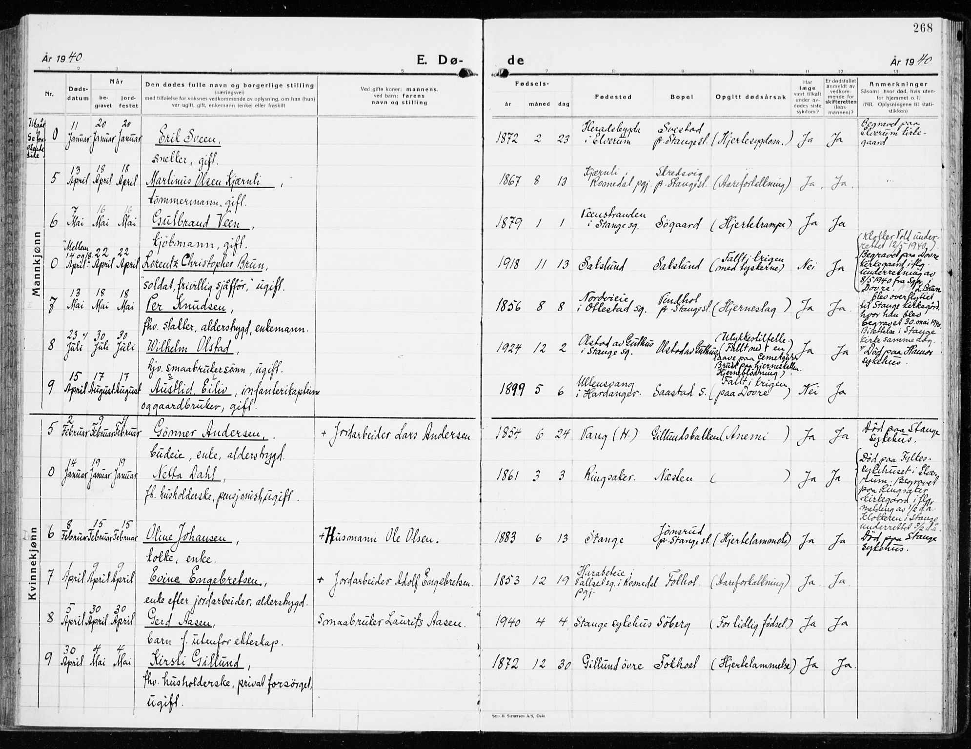 Stange prestekontor, AV/SAH-PREST-002/K/L0027: Parish register (official) no. 27, 1937-1947, p. 268