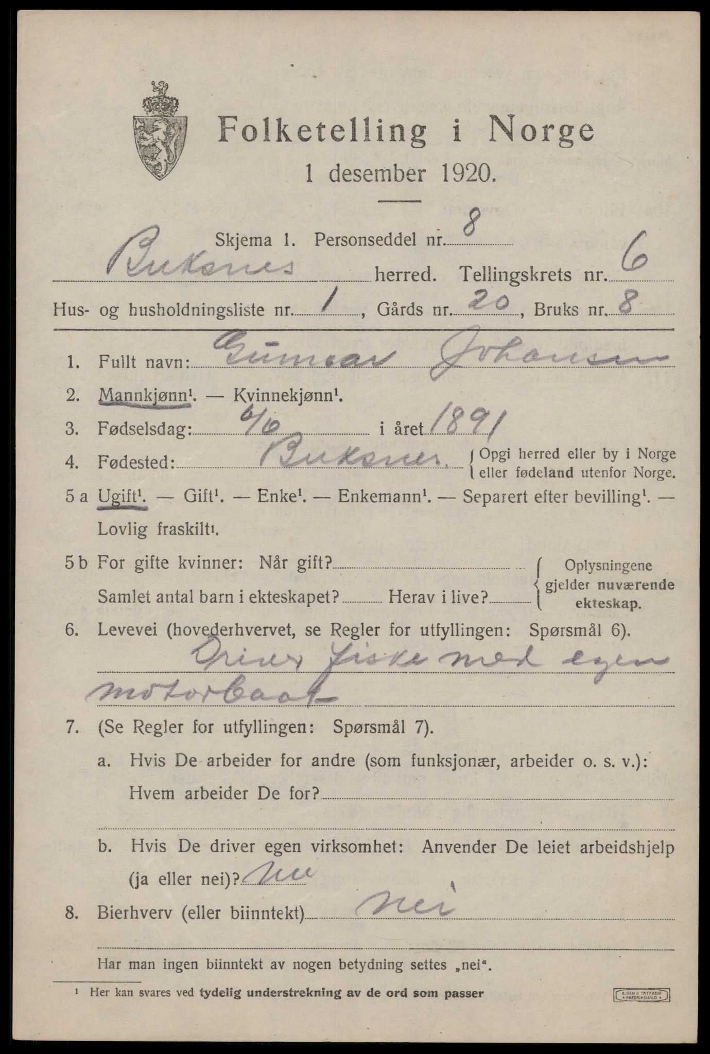 SAT, 1920 census for Buksnes, 1920, p. 5981