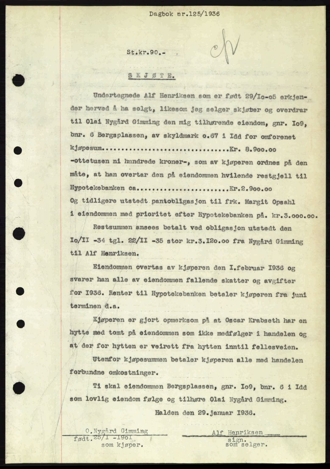 Idd og Marker sorenskriveri, AV/SAO-A-10283/G/Gb/Gbb/L0001: Mortgage book no. A1, 1936-1937, Diary no: : 125/1936