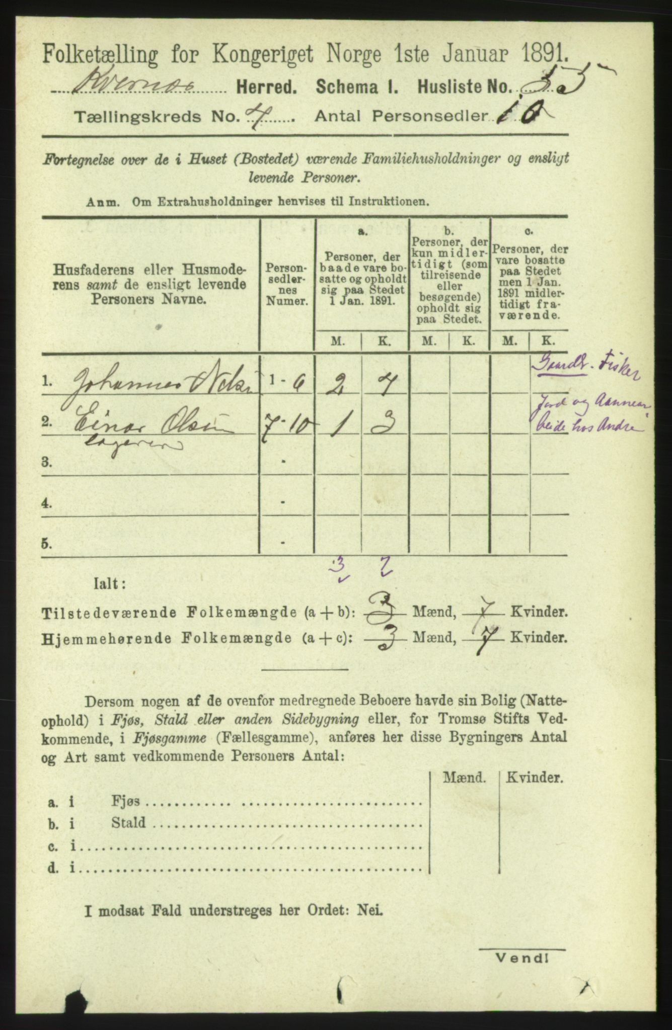 RA, 1891 census for 1553 Kvernes, 1891, p. 1722