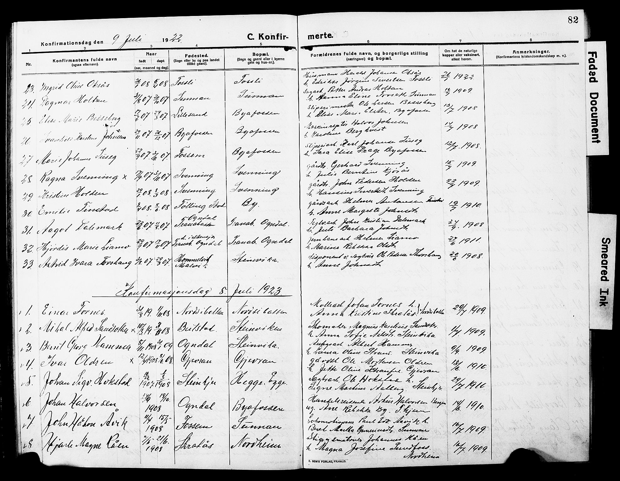 Ministerialprotokoller, klokkerbøker og fødselsregistre - Nord-Trøndelag, SAT/A-1458/740/L0382: Parish register (copy) no. 740C03, 1915-1927, p. 82