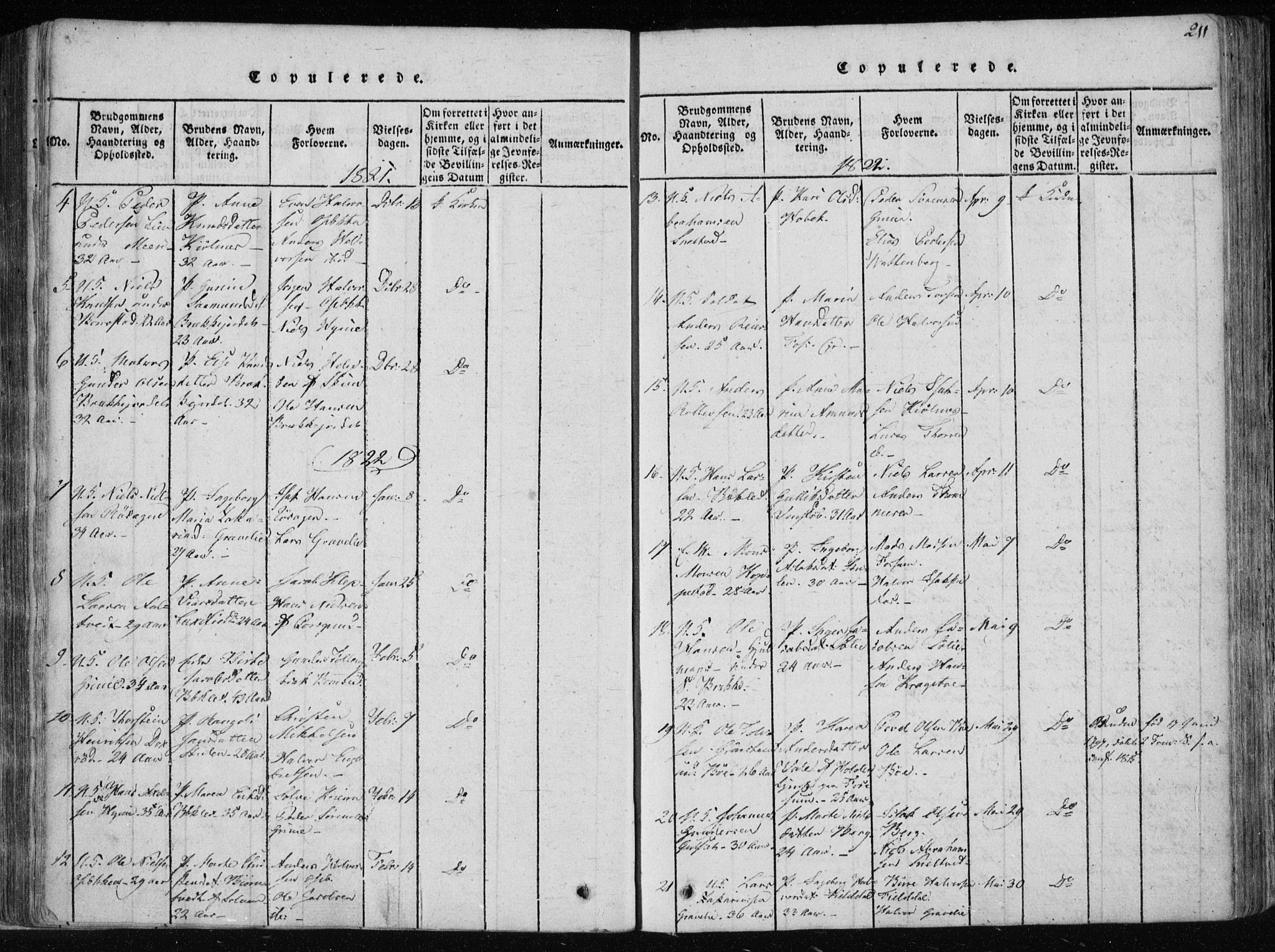 Gjerpen kirkebøker, SAKO/A-265/F/Fa/L0004: Parish register (official) no. I 4, 1814-1823, p. 211