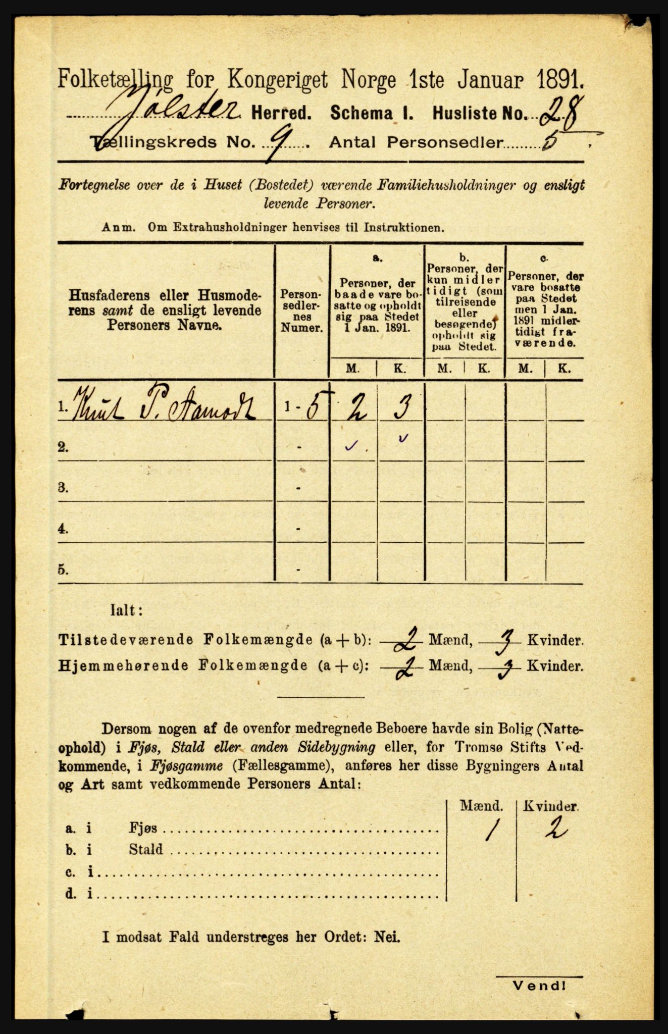 RA, 1891 census for 1431 Jølster, 1891, p. 3120