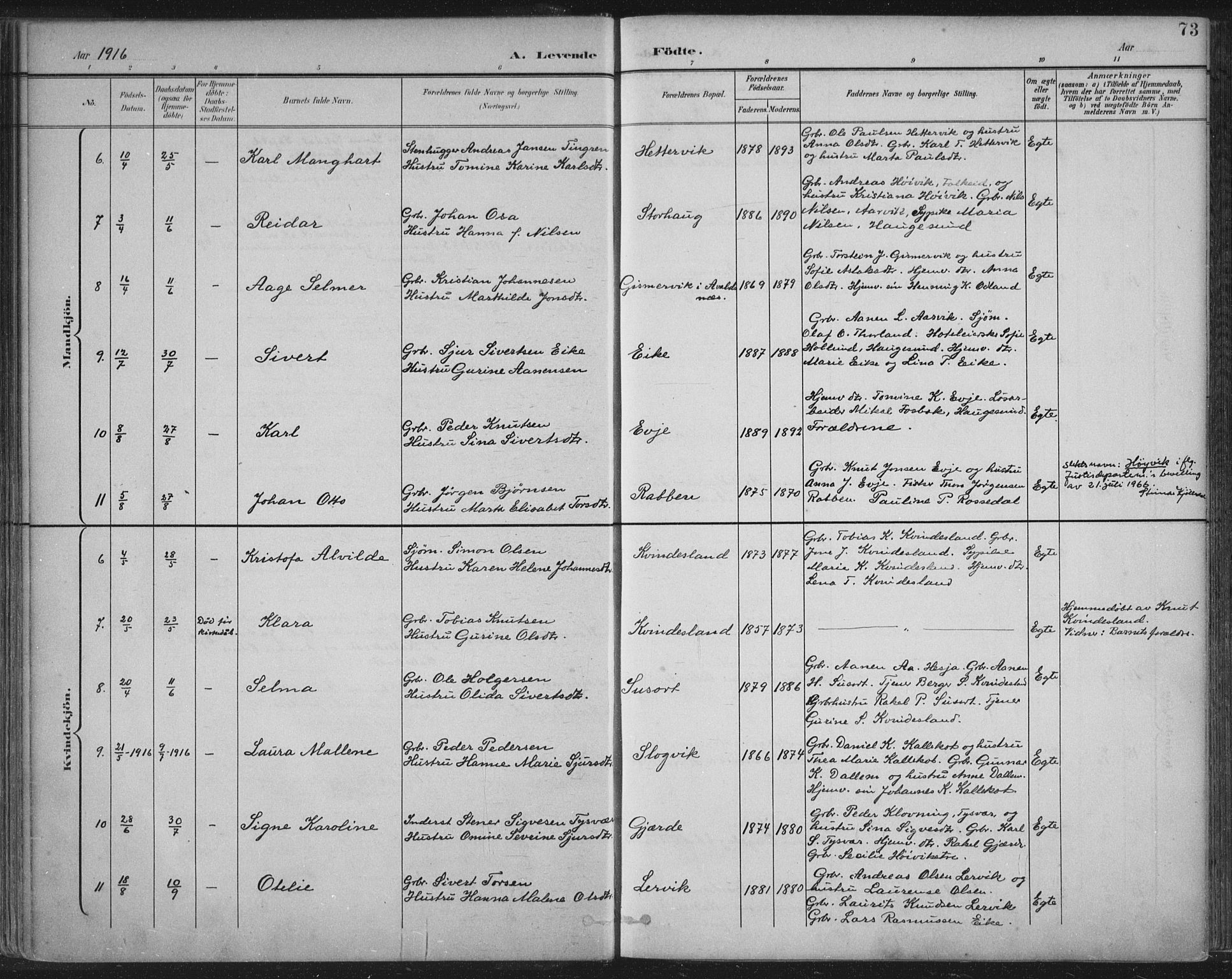 Tysvær sokneprestkontor, AV/SAST-A -101864/H/Ha/Haa/L0008: Parish register (official) no. A 8, 1897-1918, p. 73