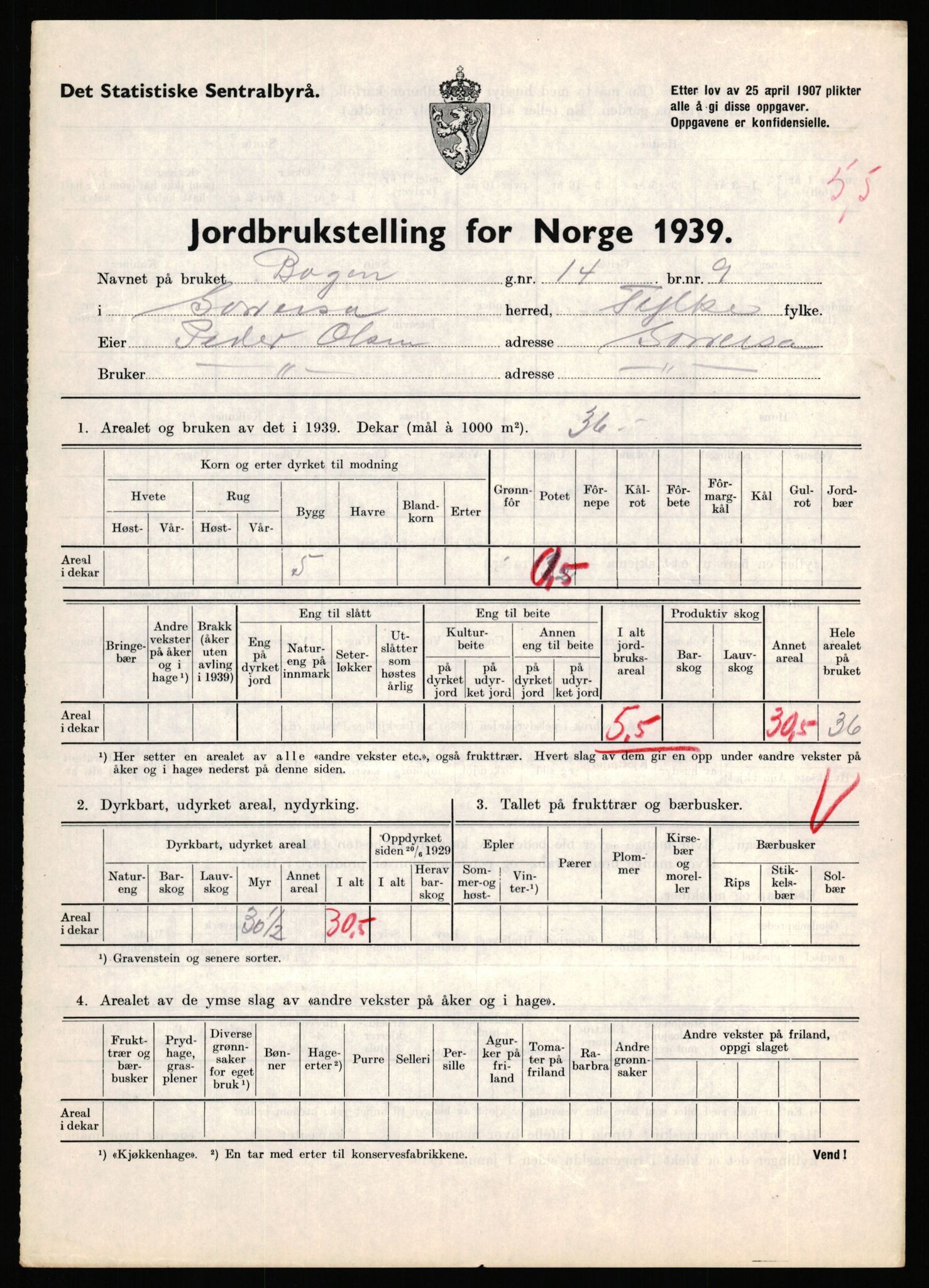 Statistisk sentralbyrå, Næringsøkonomiske emner, Jordbruk, skogbruk, jakt, fiske og fangst, AV/RA-S-2234/G/Gb/L0341: Troms: Sørreisa og Tranøy, 1939, p. 104