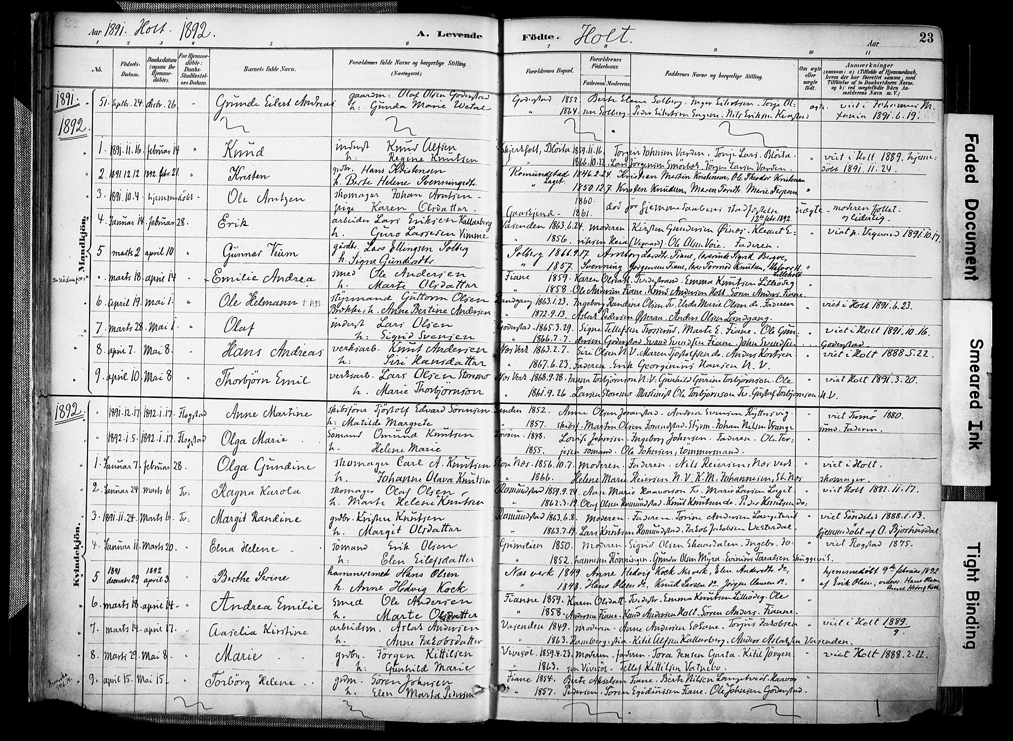 Holt sokneprestkontor, AV/SAK-1111-0021/F/Fa/L0012: Parish register (official) no. A 12, 1885-1907, p. 23