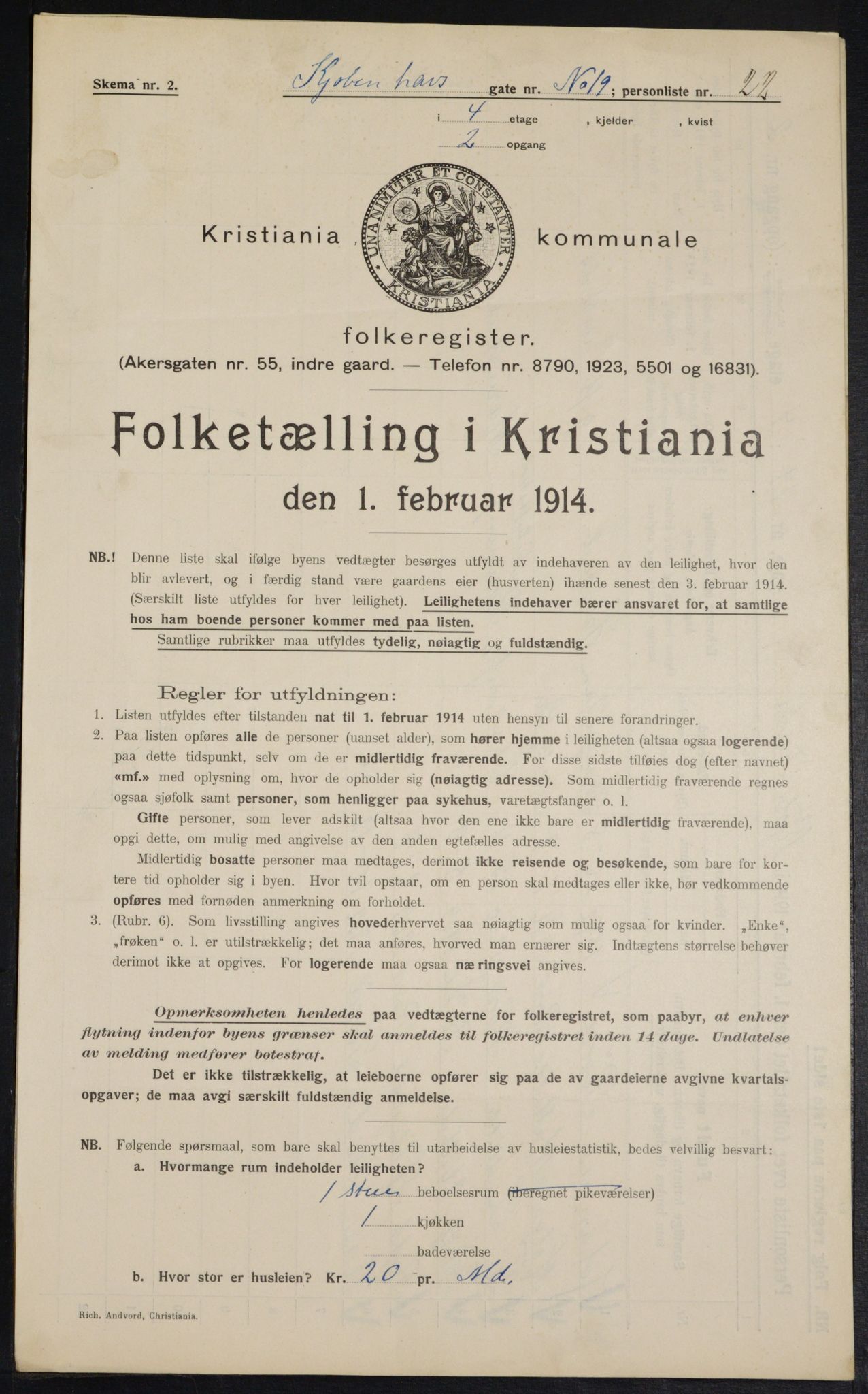 OBA, Municipal Census 1914 for Kristiania, 1914, p. 55192