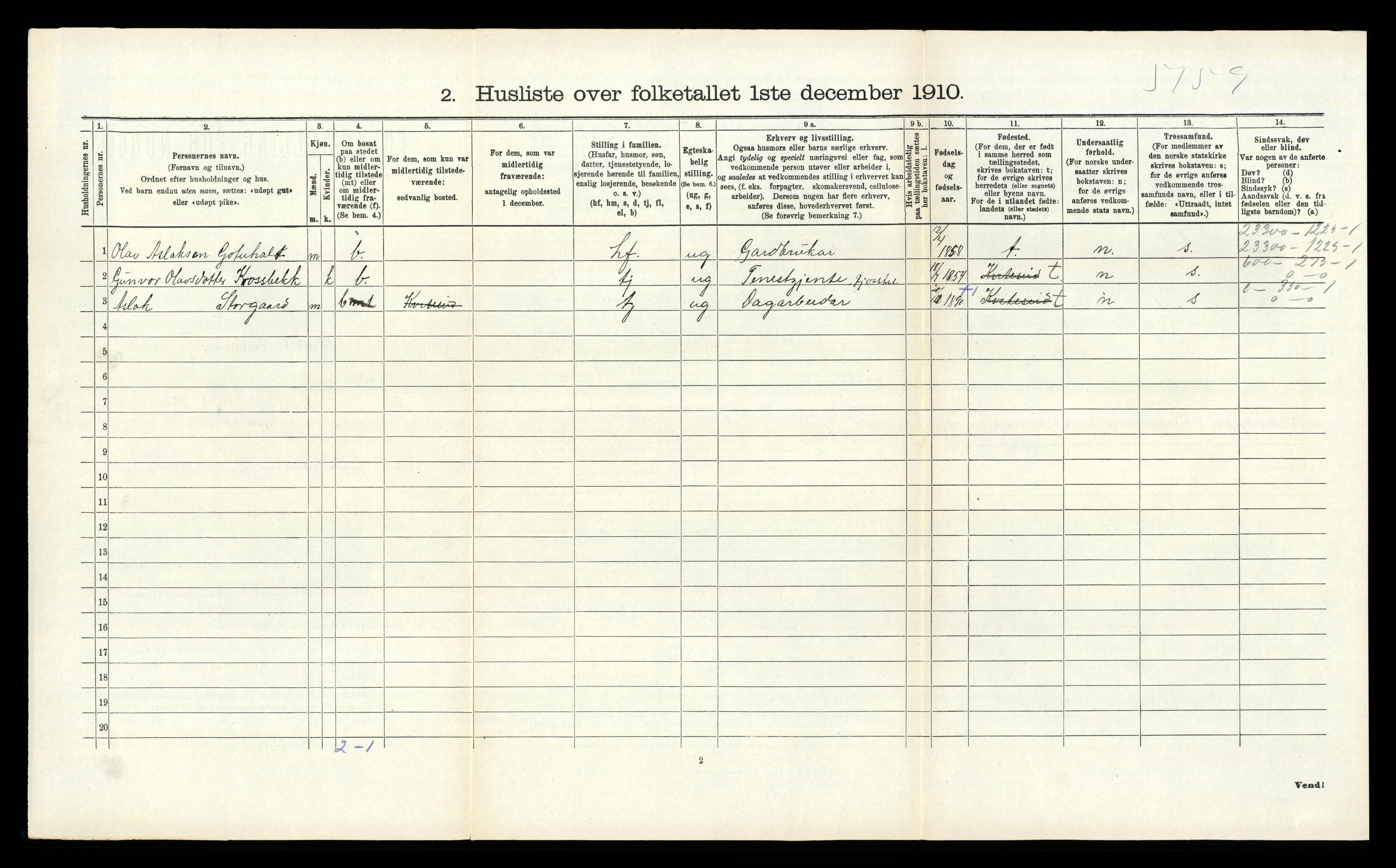 RA, 1910 census for Kviteseid, 1910, p. 755