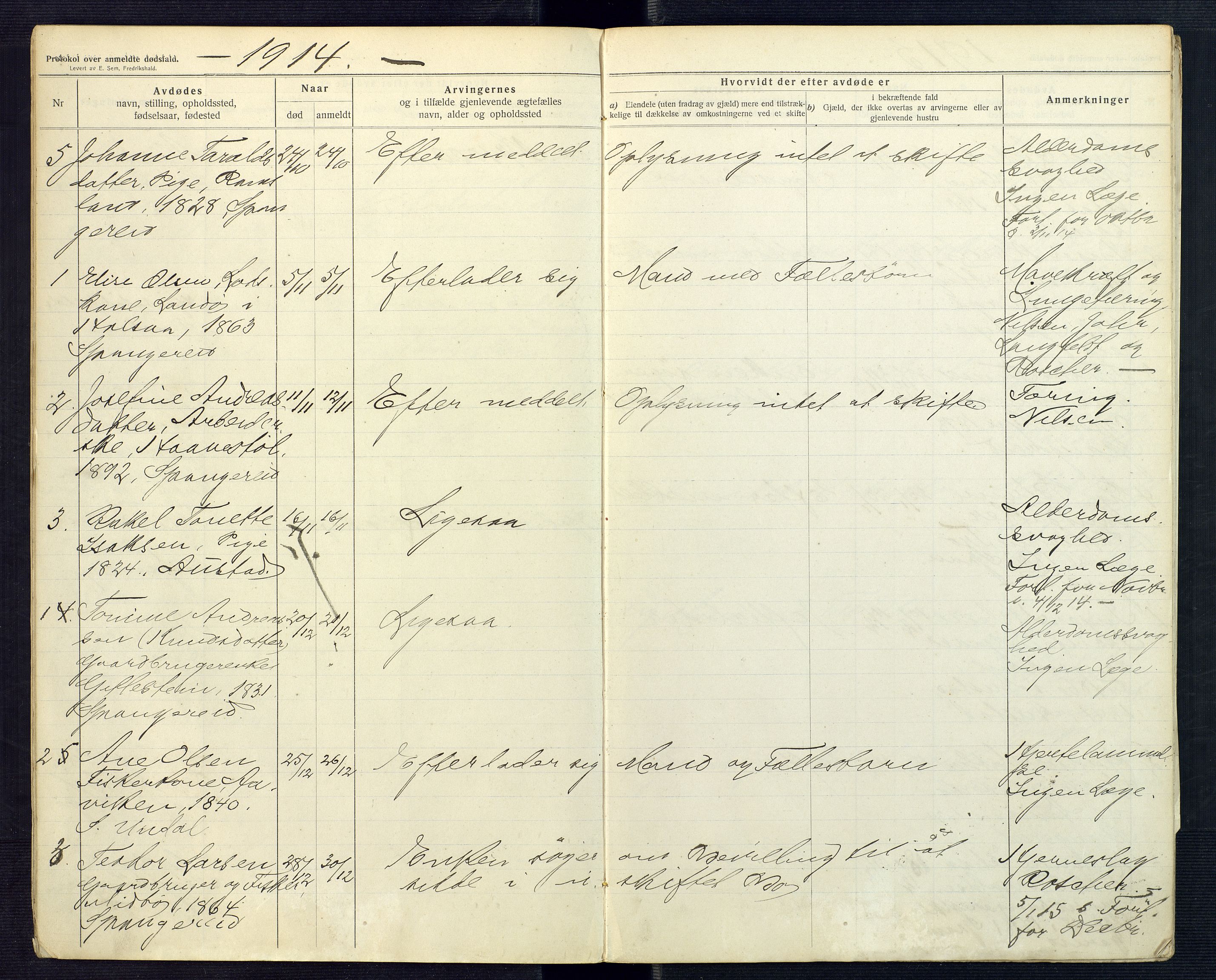 Mandal sorenskriveri, AV/SAK-1221-0005/001/H/Ha/L0018: Dødsfall Spangereid nr 17, 1912-1918