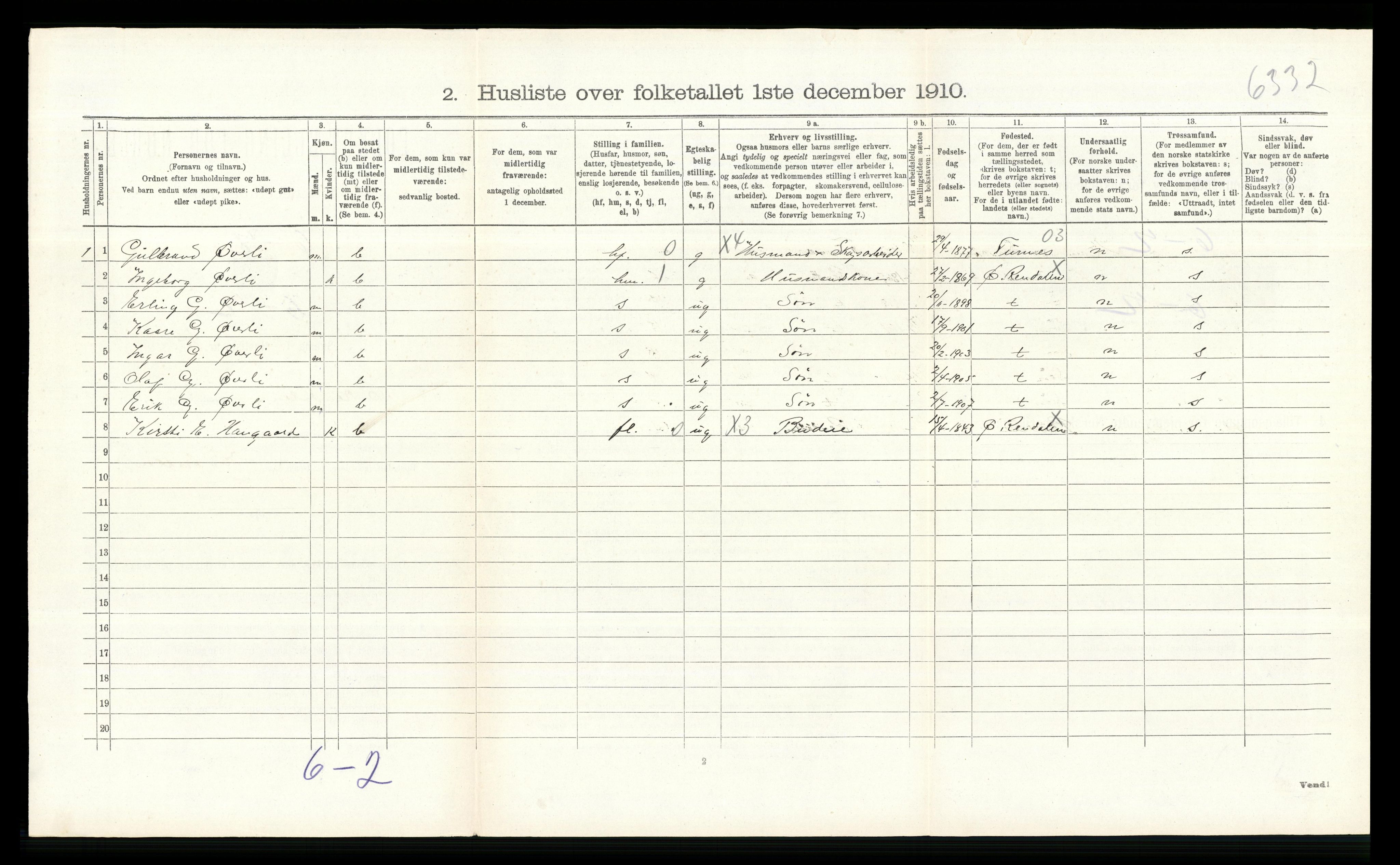 RA, 1910 census for Øvre Rendal, 1910, p. 587