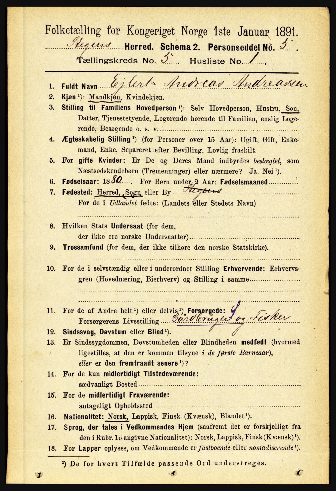 RA, 1891 census for 1848 Steigen, 1891, p. 1839