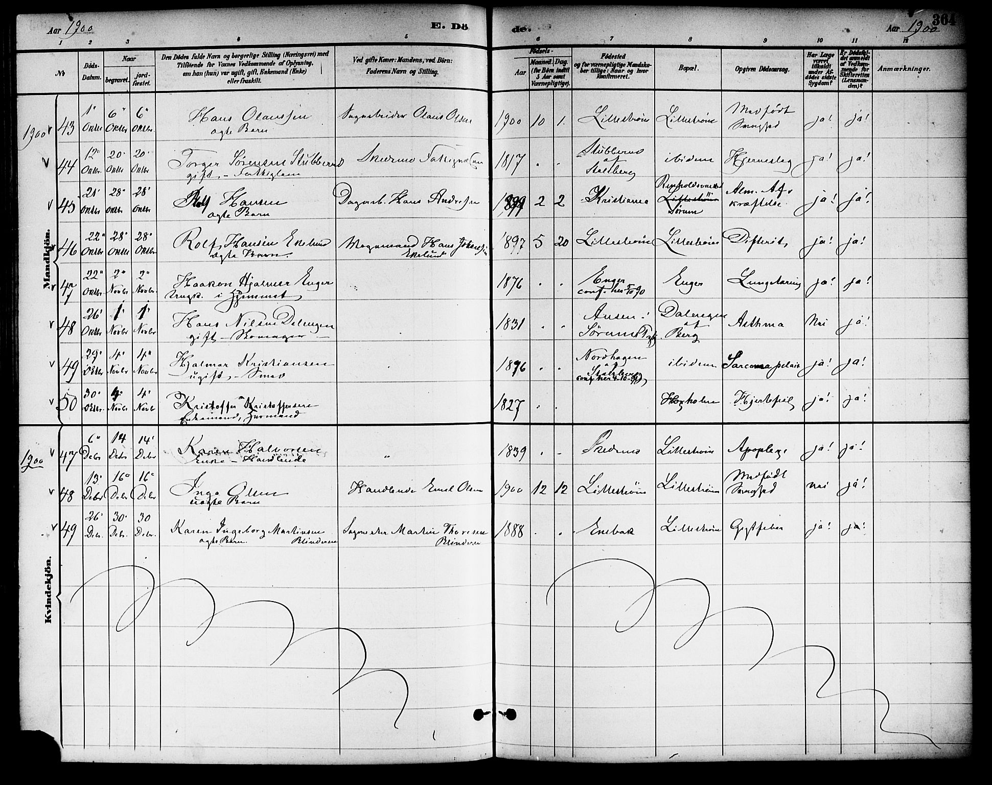 Skedsmo prestekontor Kirkebøker, SAO/A-10033a/F/Fa/L0014: Parish register (official) no. I 14, 1892-1901, p. 364