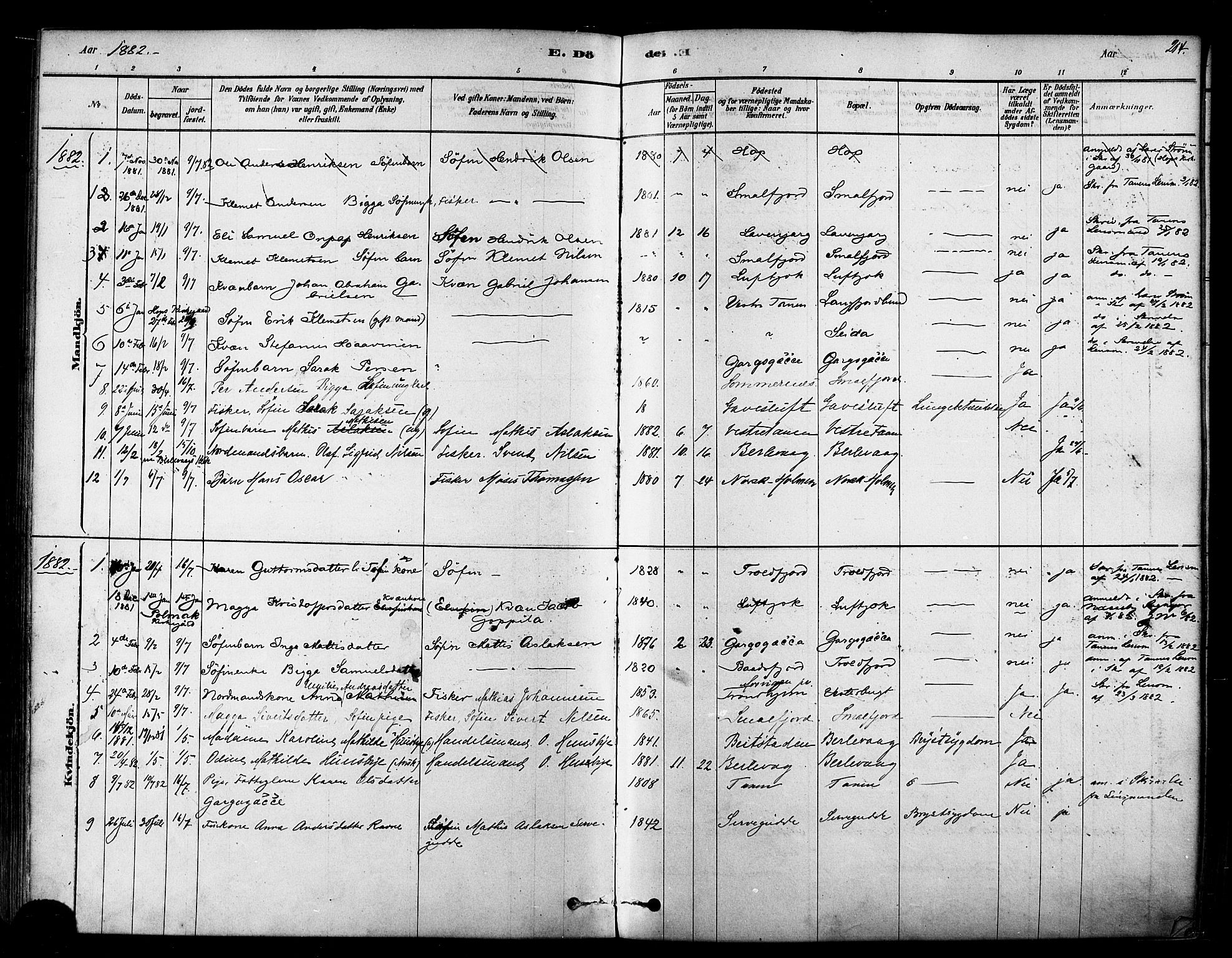 Tana sokneprestkontor, SATØ/S-1334/H/Ha/L0004kirke: Parish register (official) no. 4, 1878-1891, p. 214