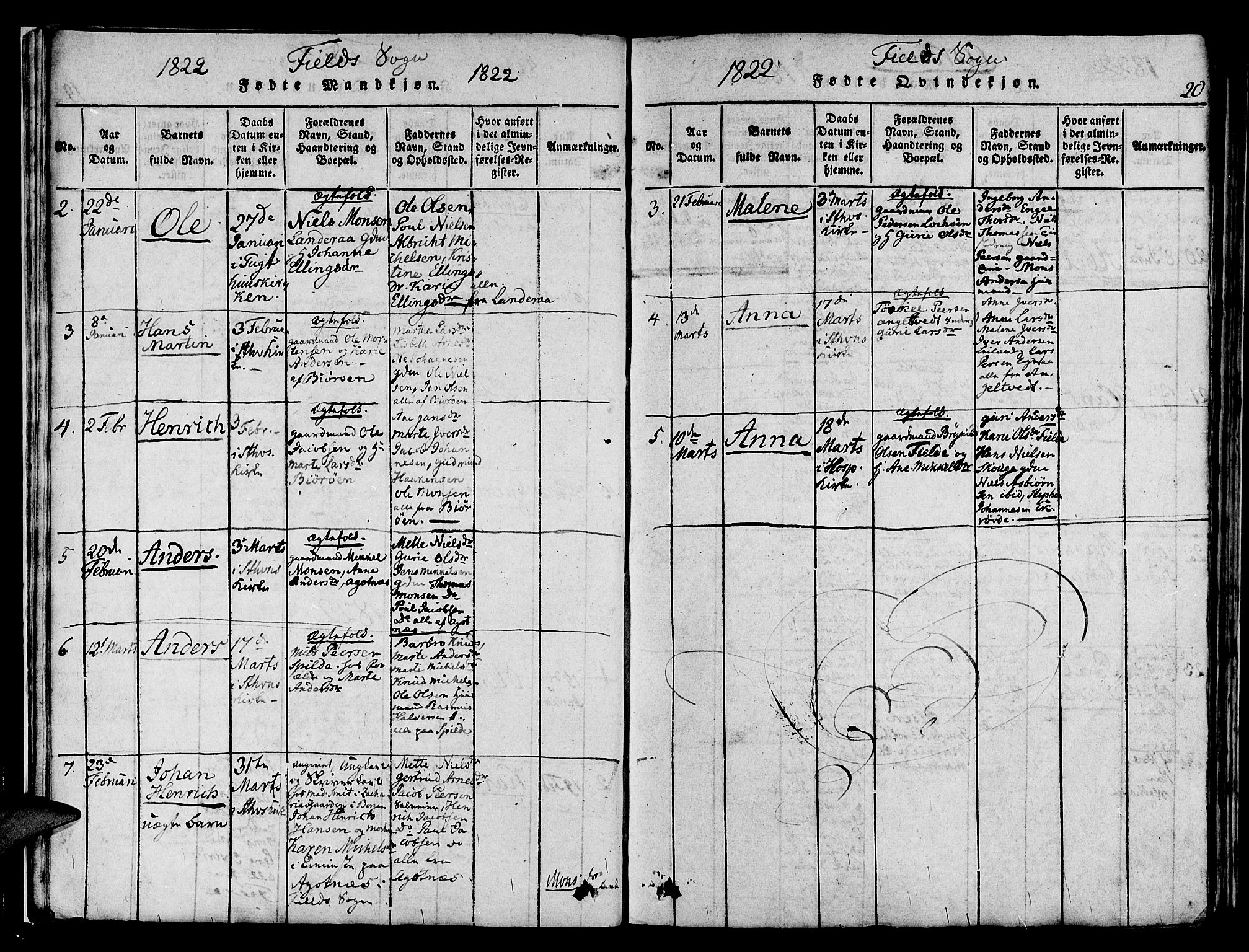 Askøy Sokneprestembete, AV/SAB-A-74101/H/Ha/Haa/Haaa/L0003: Parish register (official) no. A 3, 1815-1825, p. 20