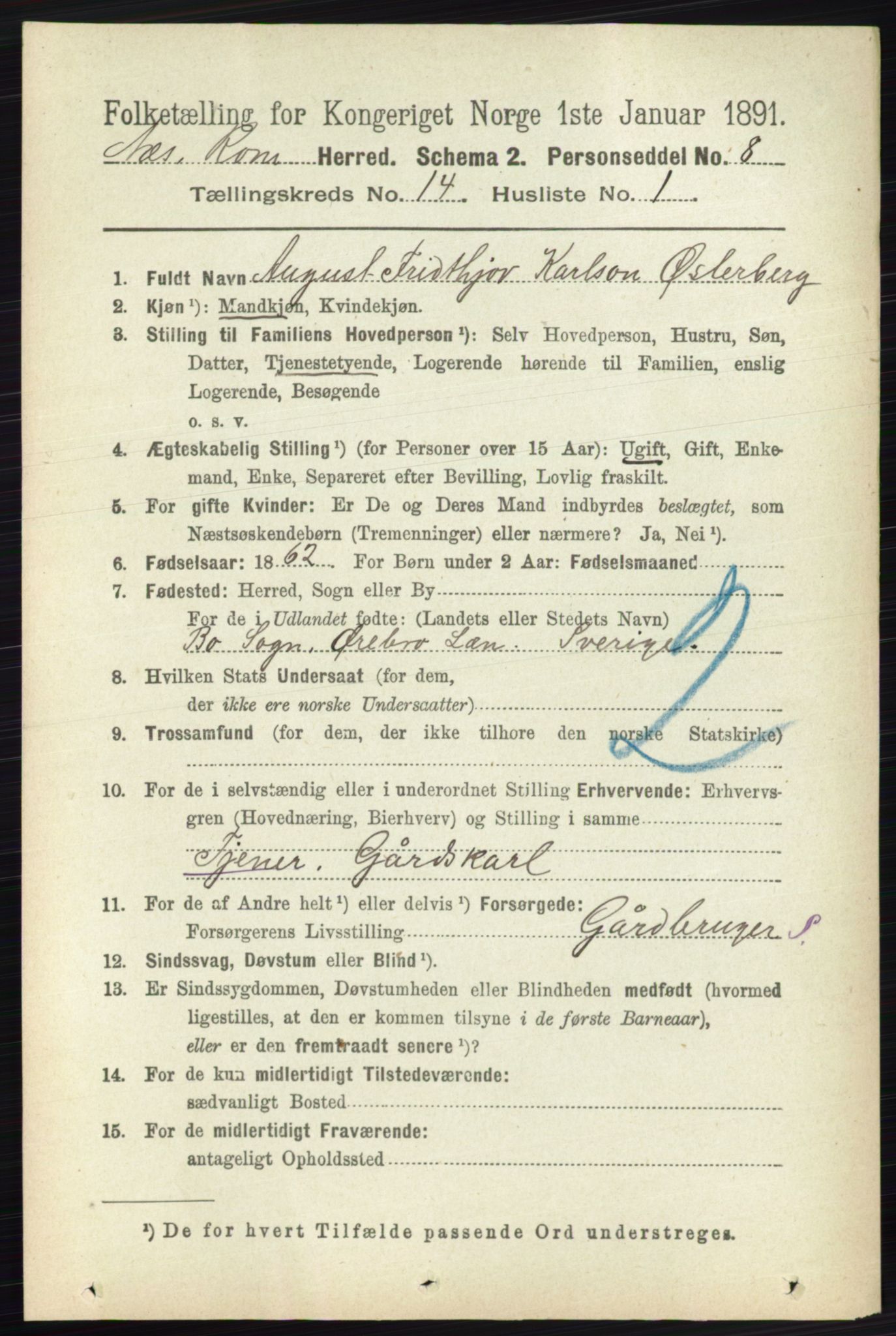 RA, 1891 census for 0236 Nes, 1891, p. 8510