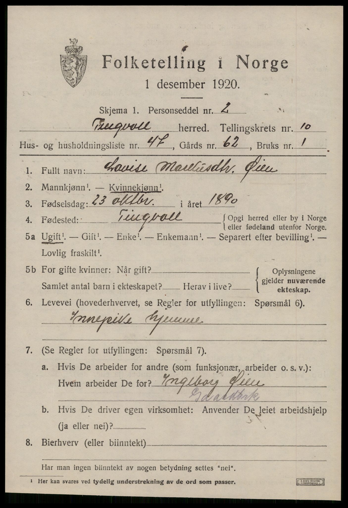 SAT, 1920 census for Tingvoll, 1920, p. 5722