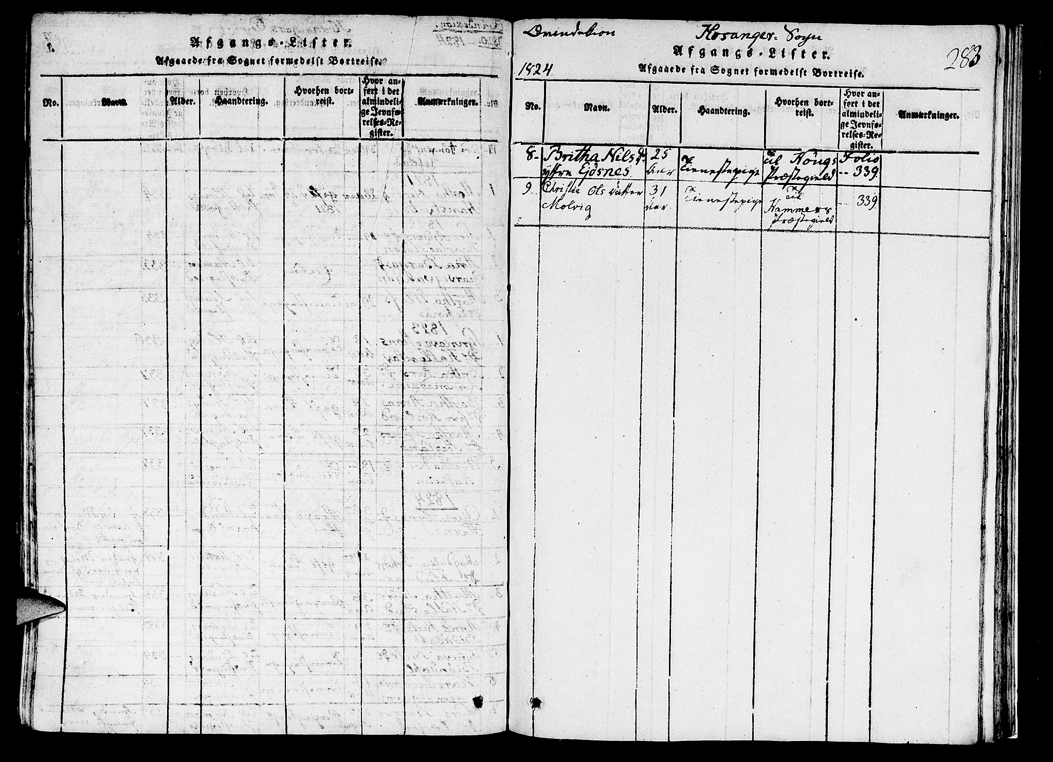 Hosanger sokneprestembete, AV/SAB-A-75801/H/Haa: Parish register (official) no. A 5, 1815-1824, p. 283