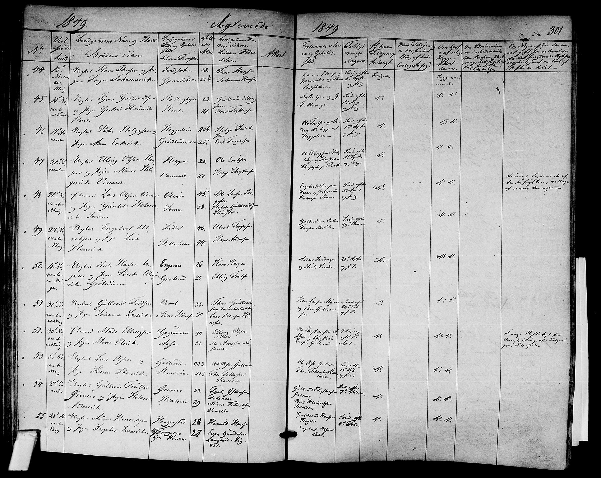Norderhov kirkebøker, SAKO/A-237/F/Fa/L0011: Parish register (official) no. 11, 1847-1856, p. 301