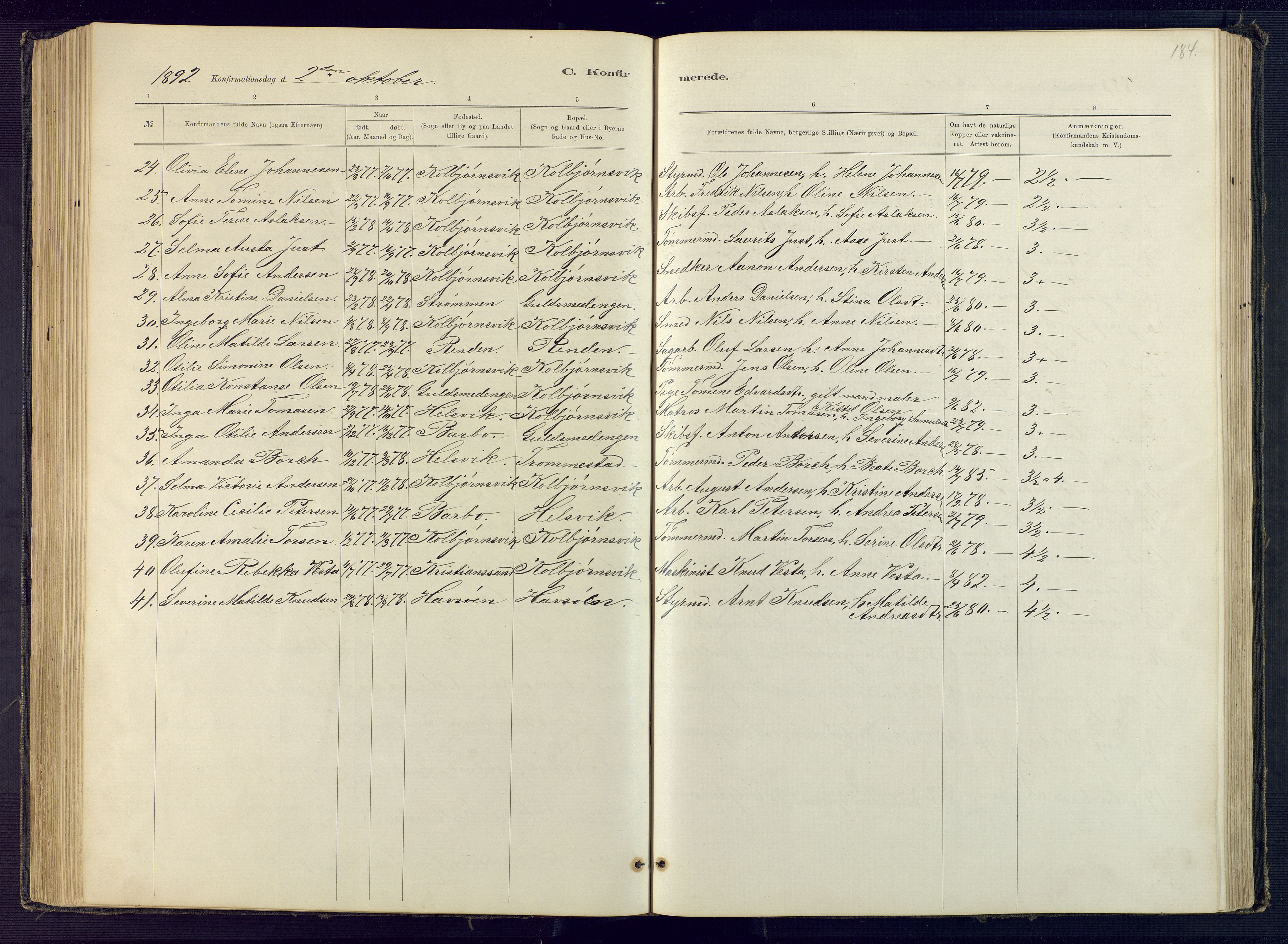 Hisøy sokneprestkontor, SAK/1111-0020/F/Fb/L0003: Parish register (copy) no. B 3, 1885-1905, p. 184