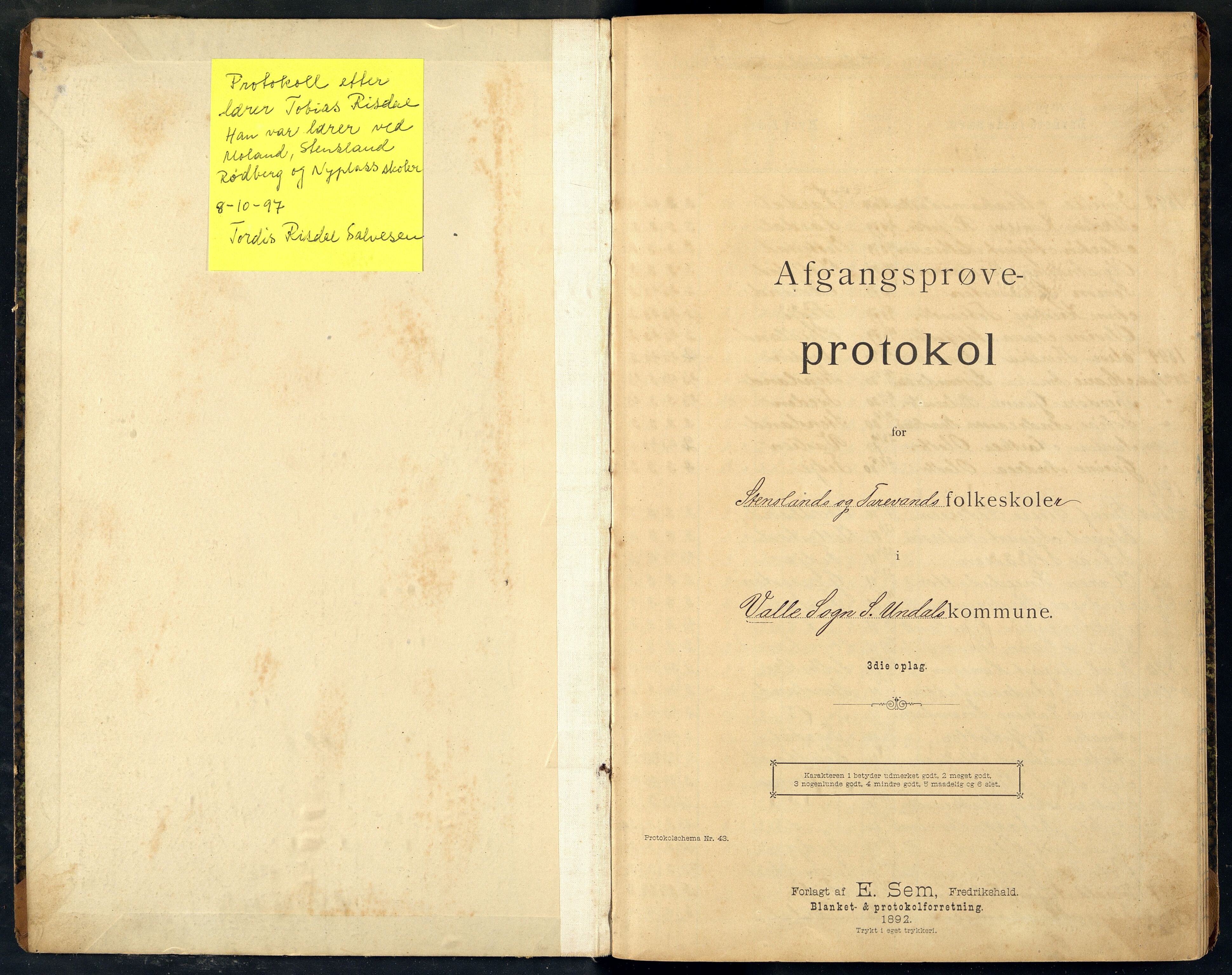 Sør-Audnedal kommune - Stensland Skole, ARKSOR/1029SØ564/F/L0001: Avgangsvitnemålsprotokoll, 1893-1928