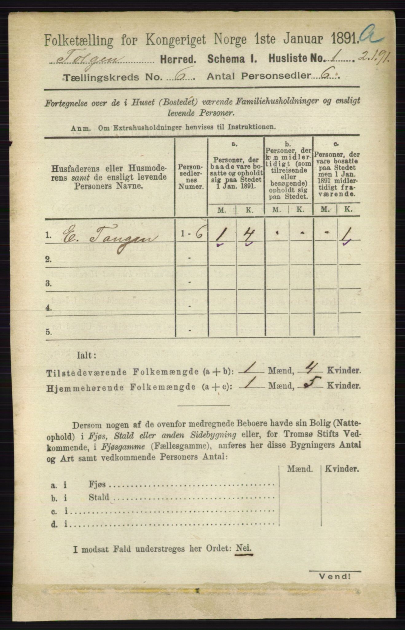 RA, 1891 census for 0436 Tolga, 1891, p. 1579