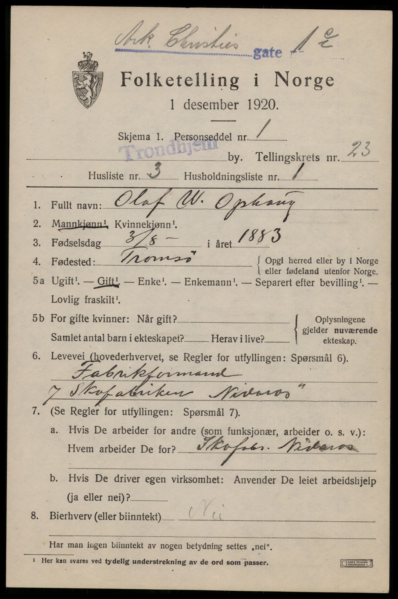 SAT, 1920 census for Trondheim, 1920, p. 63966