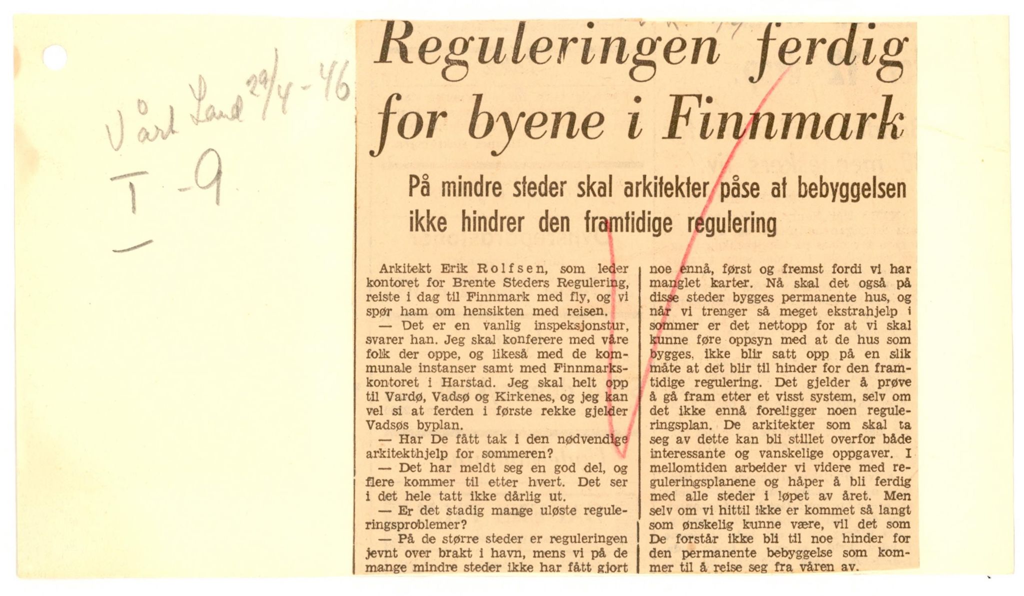 Finnmarkskontorets presse- og opplysningsarkiv , FMFB/A-1198/E/L0003/0009: I Nord-Troms og Finnmark - generelt  / Regulering og planer