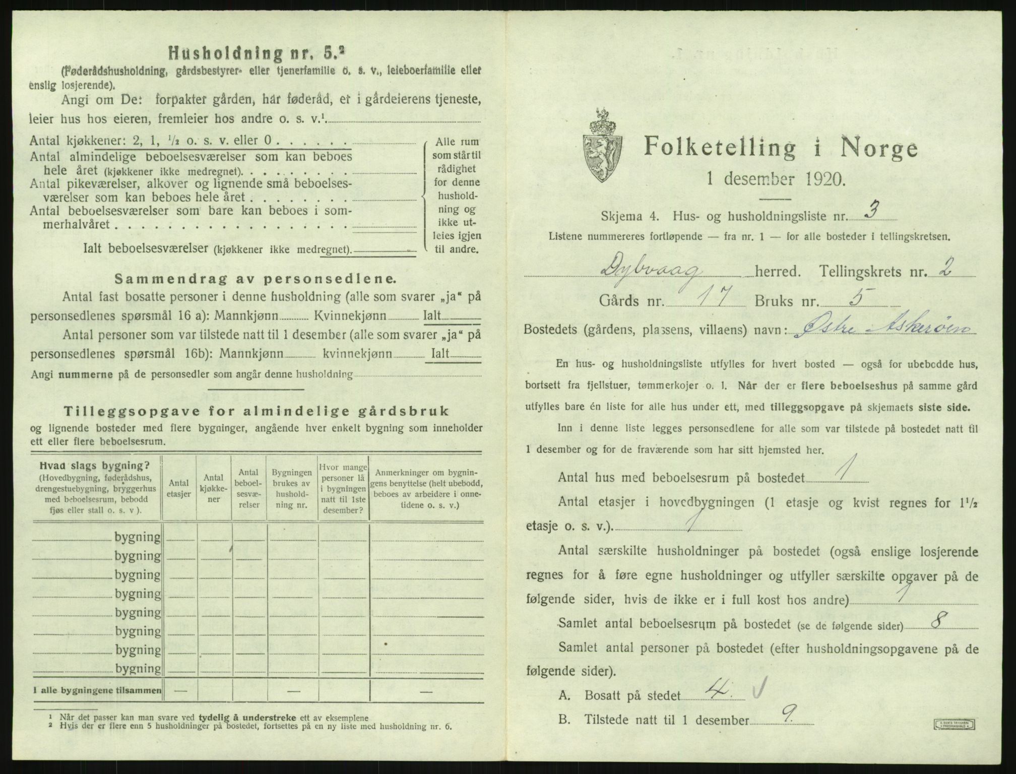 SAK, 1920 census for Dypvåg, 1920, p. 249