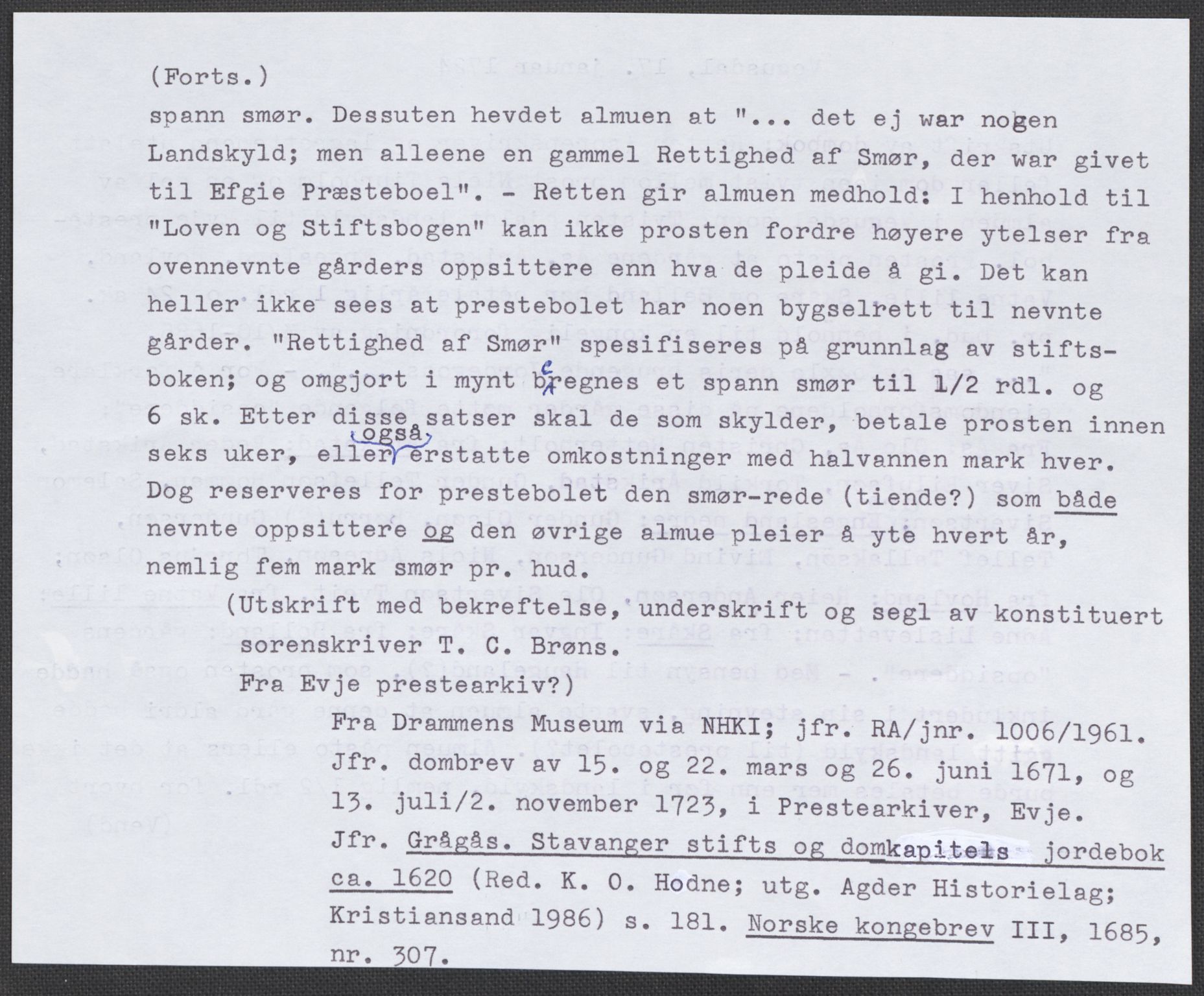 Riksarkivets diplomsamling, AV/RA-EA-5965/F15/L0031: Prestearkiv - Aust-Agder, Vest-Agder og Rogaland, 1575-1768, p. 63