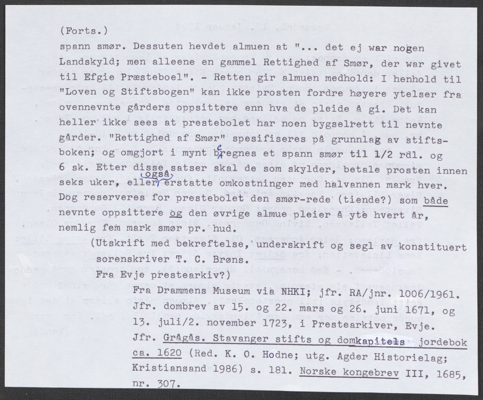 Riksarkivets diplomsamling, RA/EA-5965/F15/L0031: Prestearkiv - Aust-Agder, Vest-Agder og Rogaland, 1575-1768, p. 63