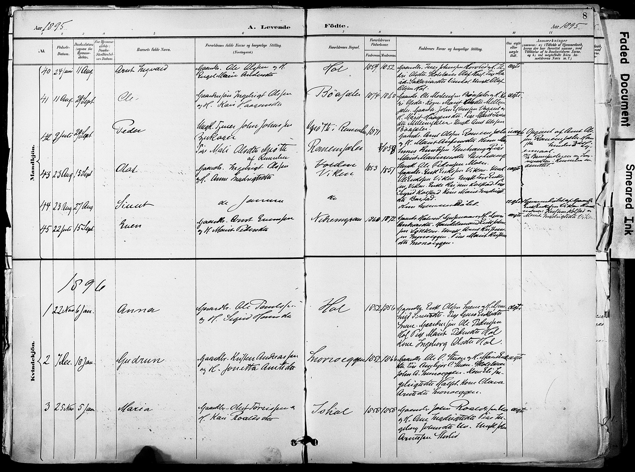 Ministerialprotokoller, klokkerbøker og fødselsregistre - Sør-Trøndelag, AV/SAT-A-1456/678/L0902: Parish register (official) no. 678A11, 1895-1911, p. 8