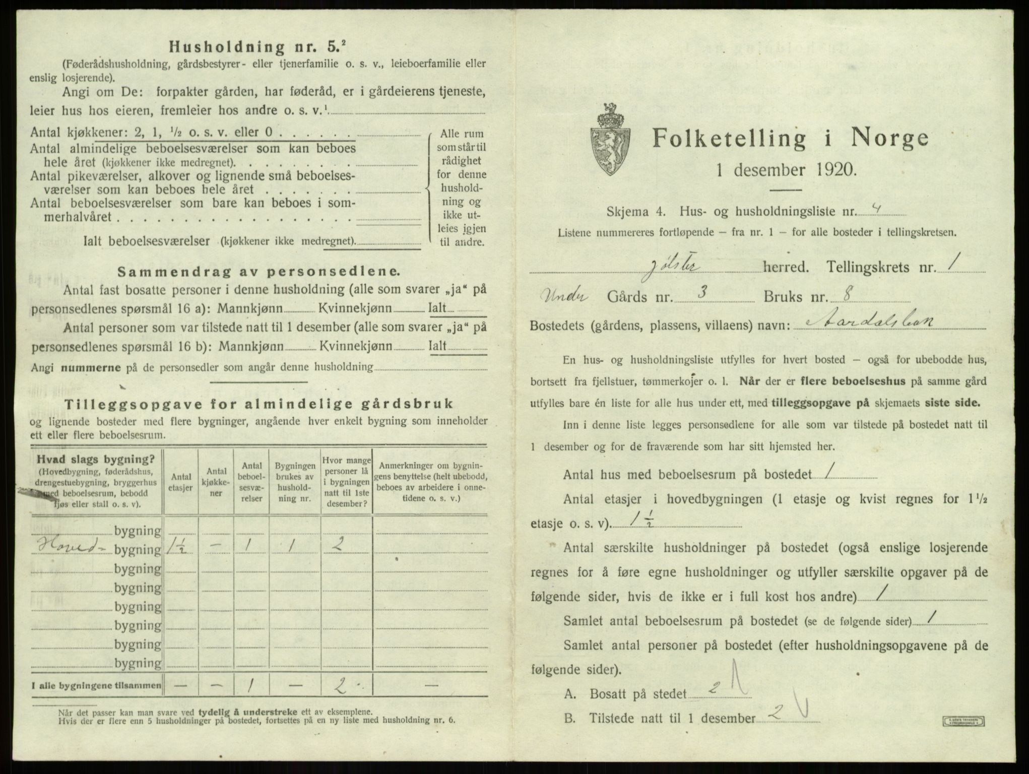 SAB, 1920 census for Jølster, 1920, p. 59