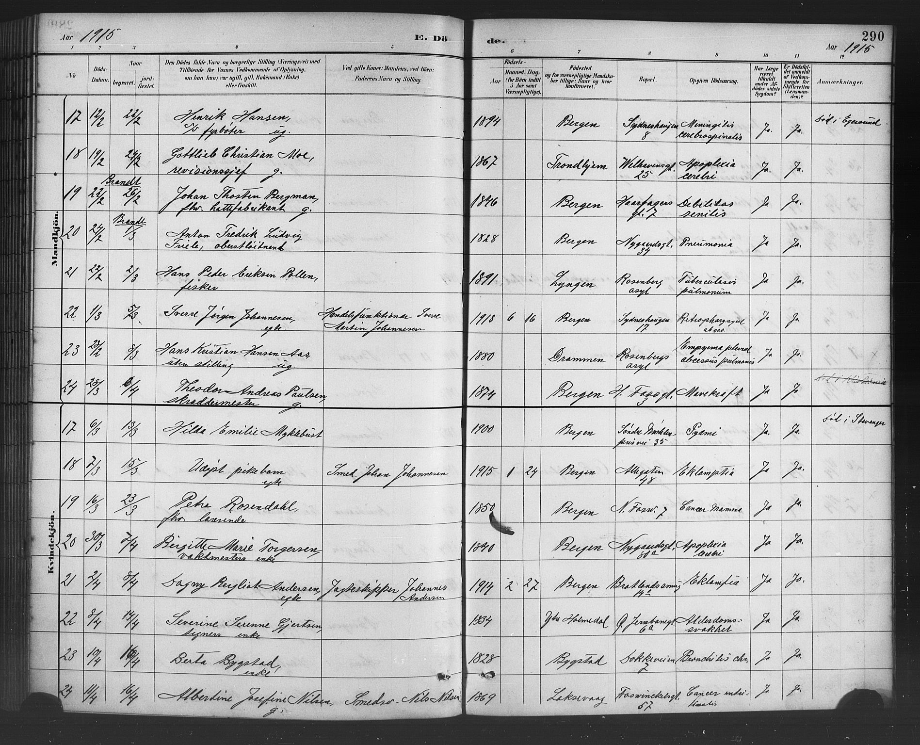 Johanneskirken sokneprestembete, AV/SAB-A-76001/H/Hab: Parish register (copy) no. D 1, 1885-1915, p. 290