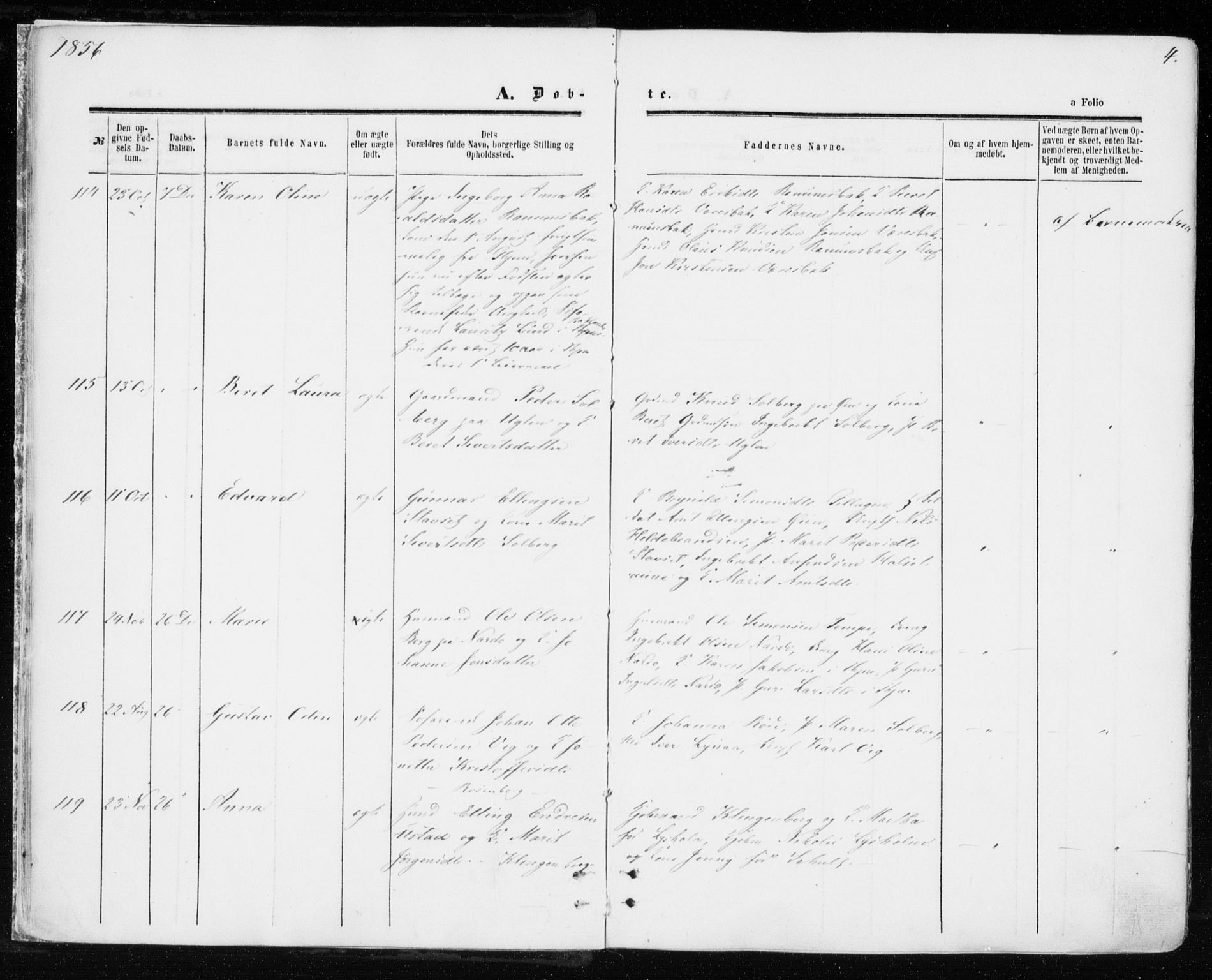 Ministerialprotokoller, klokkerbøker og fødselsregistre - Sør-Trøndelag, AV/SAT-A-1456/606/L0292: Parish register (official) no. 606A07, 1856-1865, p. 4