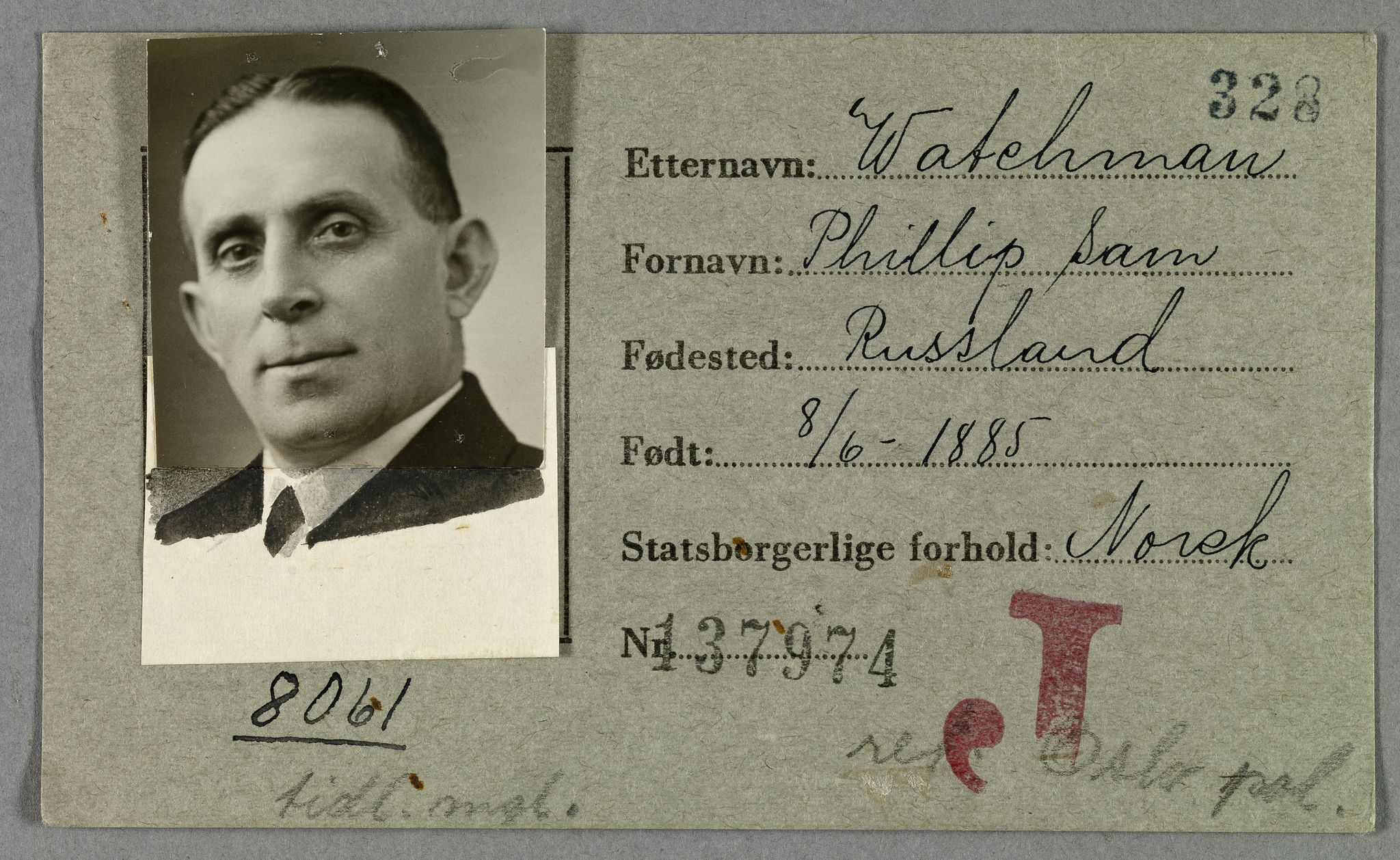 Sosialdepartementet, Våre Falne, RA/S-1708/E/Ee/L0021A: Fotografier av jøder på legitimasjonskort (1941-42), 1941-1942, p. 331